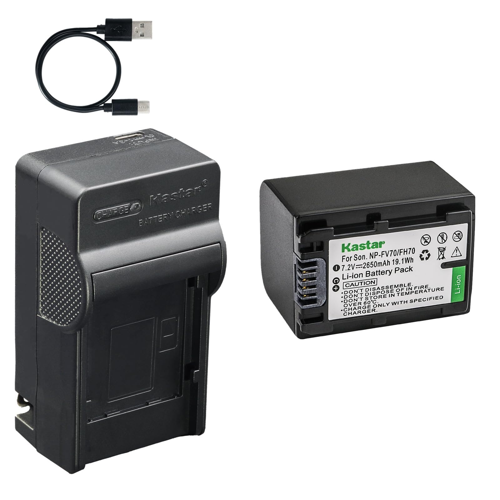 Kastar 1-Pack Battery and AC &amp; USB-C Charger, Compatible with Sony NP-FV30 FV50 FV70 FV90 FV100, DCR-PJ SR SX, FDR-AX, HDR-CX HDR-PJ HDR-TD HDR-XR, NEX-VG Series, HXR Series, PXW-Z90V PXW-X70 Cameras
