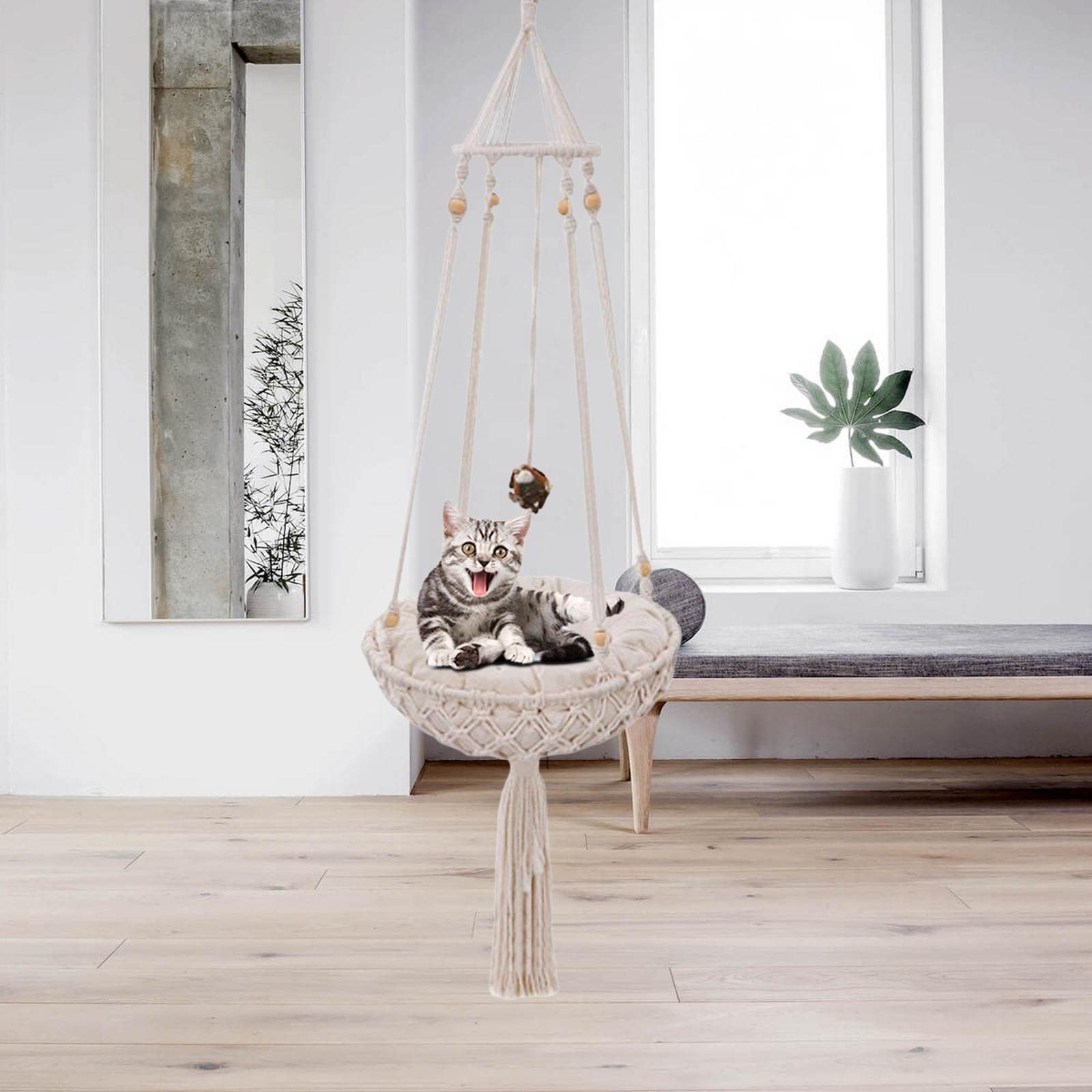 Hamaca para Gatos, Manta, Cama para Gatitos con Cojín, Juguete Colgante Estilo Bohemio.