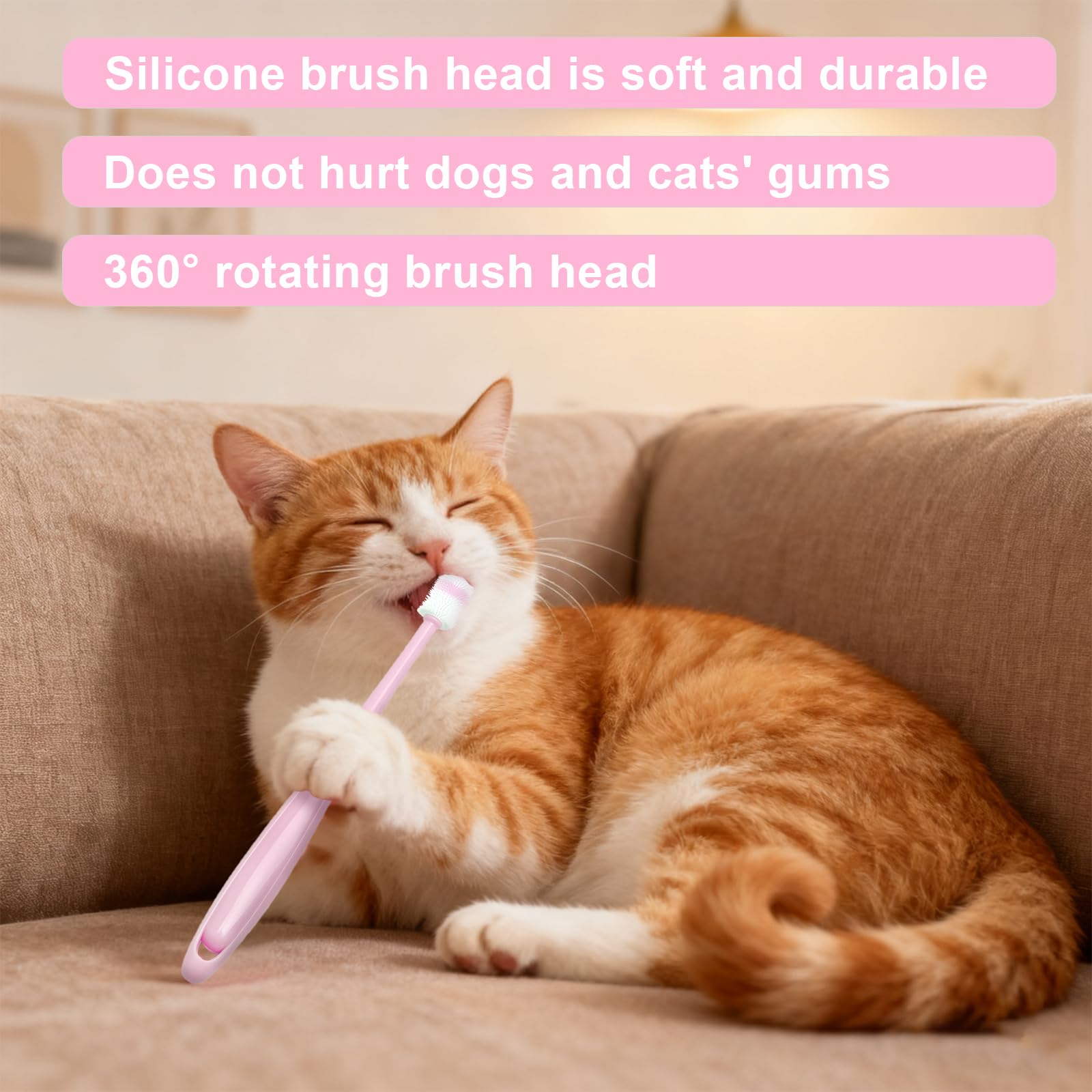 Juego de Cepillo de Dientes para Gatos – 3 Cepillos de Dientes + 2 Cepillos de 360 Grados, Silicona Suave, Reutilizable, para Perros y Gatos