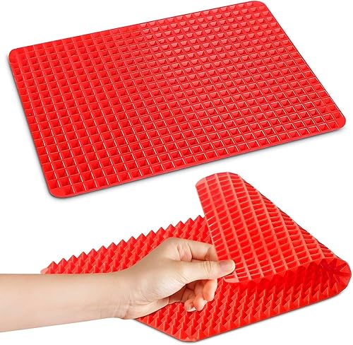 Tapete de silicona para hornear, 16 x 11.5 pulgadas, tapete de cocina de silicona antiadherente para filtrar grasa, diseño de pirámide roja, para