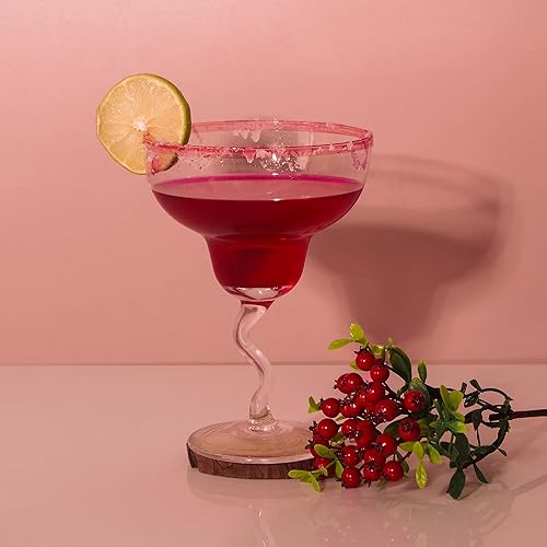 Miniatura 5 de Chefcaptain COLOR Margarita - Vasos de Margarita soplados a mano, juego de 4 vasos de cóctel de borosilicato con borde de color, vidrio soplado,