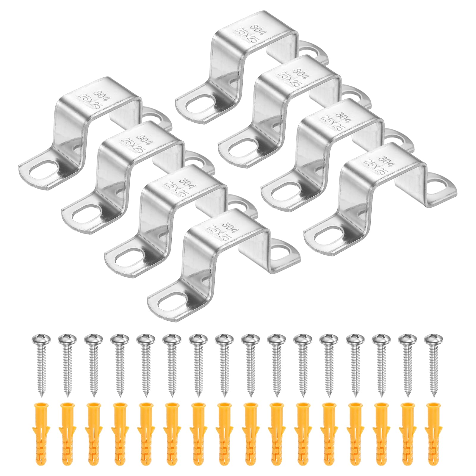 HARFINGTON 12 morsetti quadrati per tubi, 25 x 25 mm, in acciaio inox 304 | Morsetto a forma di U, staffa per connettore con fibbia a tubo quadrato con viti per tubo flessibile cavo recinzione ponte