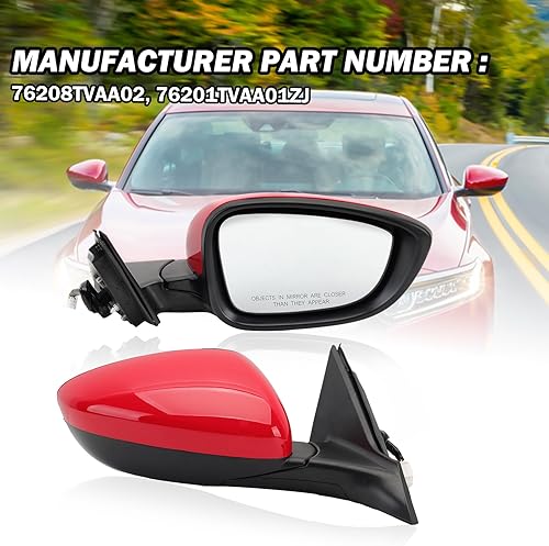 Miniatura 6 de Espejo lateral derecho del pasajero compatible con Honda Accord 2018, 2019, 2020, 2021, espejos con potencia, sin calefacción, deportivo 1.5T,