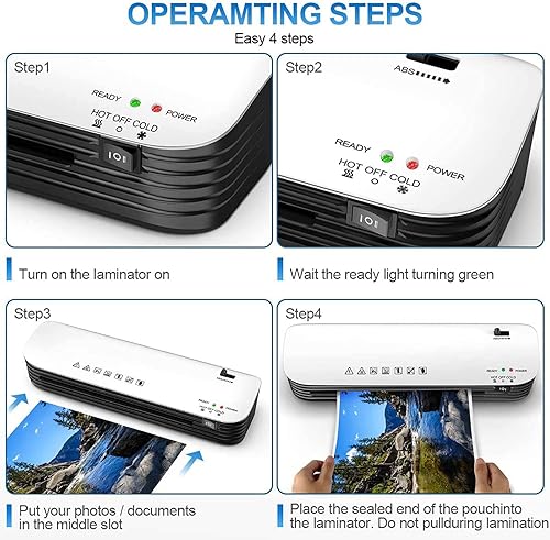 Miniatura 6 de Flatware Máquina laminadora A4 A5 A6 con 50 bolsas laminadoras, calentamiento rápido y sin burbujas, laminadores térmicos para oficina, hogar,