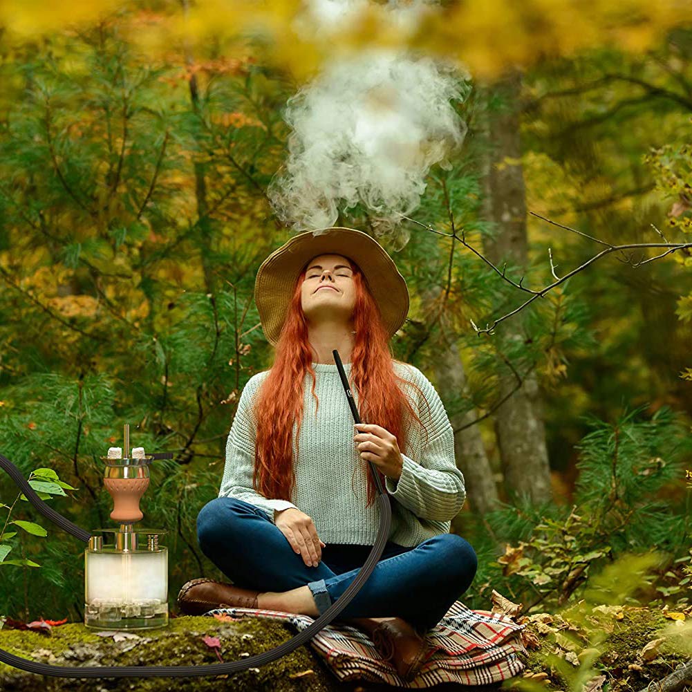 Juego de cachimba, Mini Shisha de Acero Inoxidable, Shisha acrílica Ligera para Llevar, establo de cachimba, Juego Completo con Bolsa de Cabeza de Chimenea para familias, hoteles