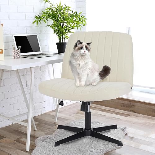 Miniatura 2 de ZUNMOS Silla cruzada sin ruedas, silla giratoria con patas cruzadas, silla de tocador de tela moderna, silla sin brazos ancha ajustable en altura