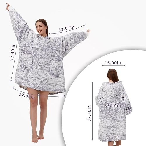 Miniatura 9 de DaysU Manta con capucha para adulto, sudadera sherpa de gran tamaño para mujeres y hombres, manta con capucha de dos bolsillos