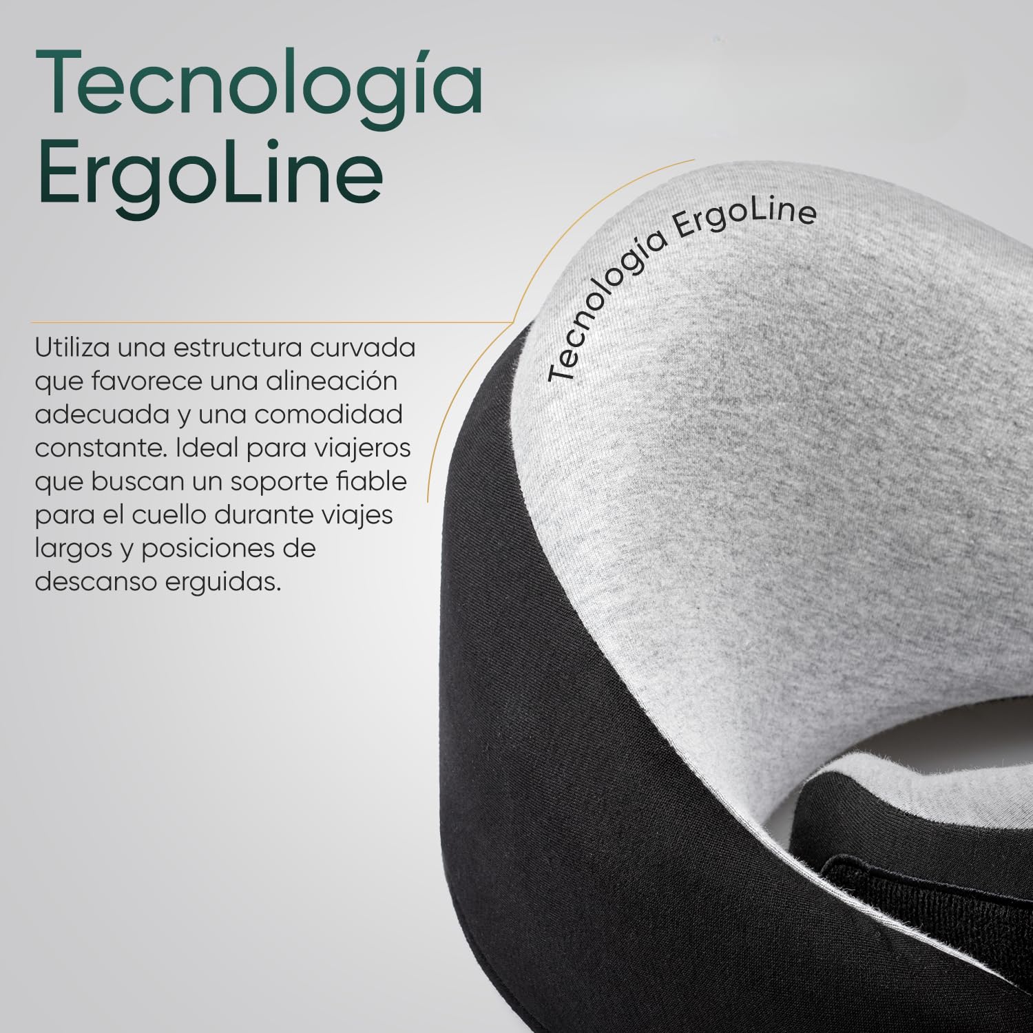 Proglobe Luxe Almohada Cervical de Viaje 360° Avión, Negro Carbón | Espuma viscoelástica con funda lavable de algodón orgánico y bolsa compacta. Soporte ergonómico 360°.