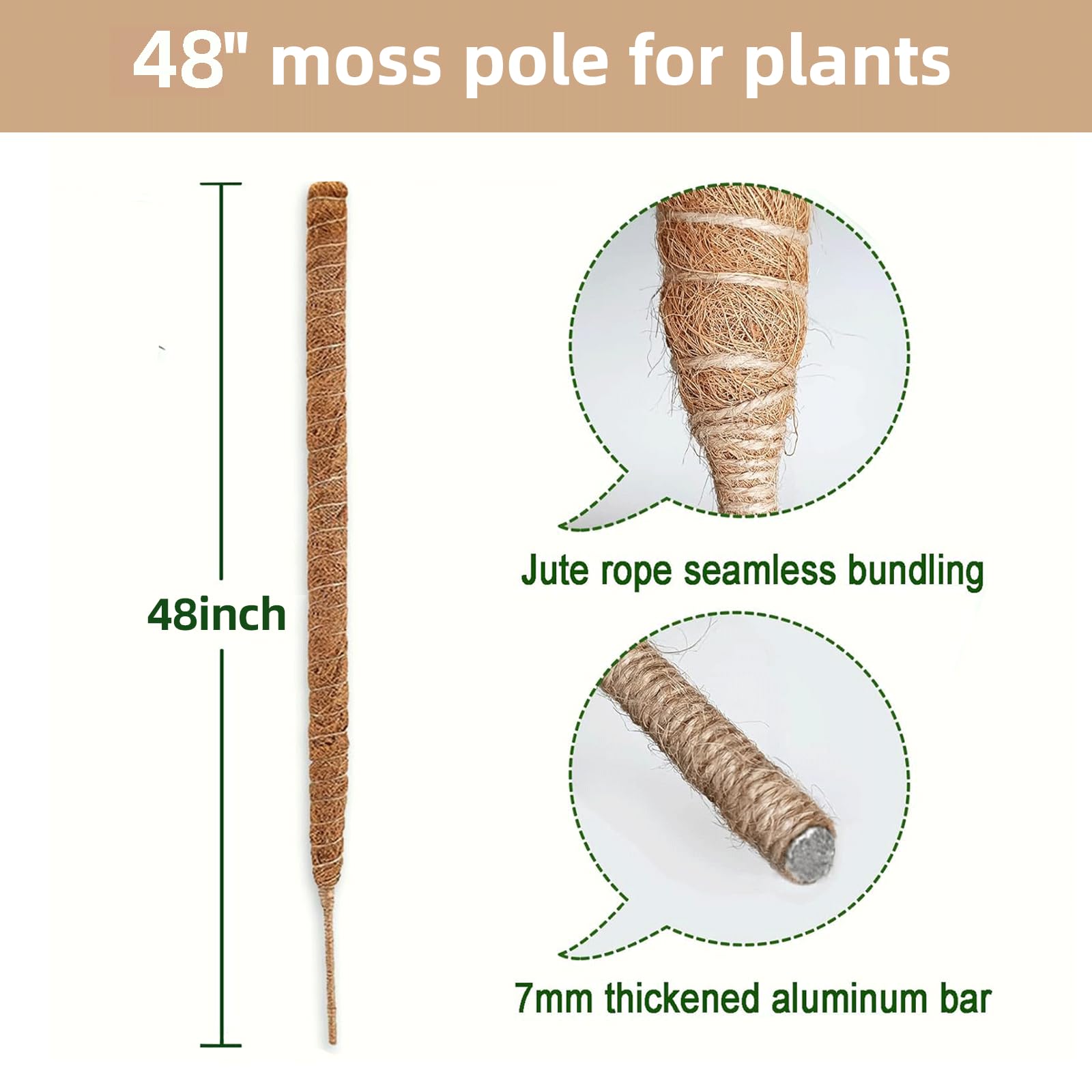 Moosstange für Pflanzen, biegbare Moosstange für Pflanzen, Monstera, handgefertigte Kokosfaser-Pflanzenstütze für Topfpflanzen, Pothos (121,9 cm)
