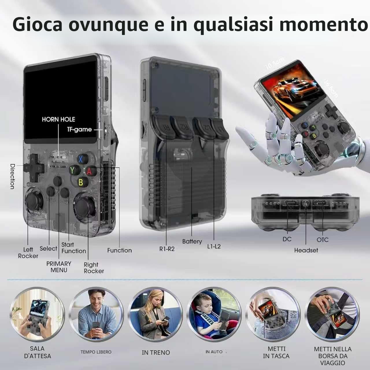 R36S Console Retro, Schermo IPS da 3,5 Pollici, 128GB di Memoria, 40.000 Giochi Preinstallati, Console Portatile per Bambini e Adulti, Supporto Multi-Emulatore, Viola (Nero)