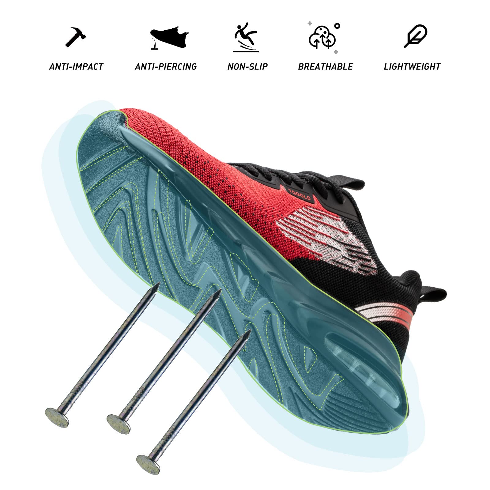 TQGOLD Scarpe Antinfortunistiche Scarpe da Ginnastica Unisex Leggere Antiperforazione Punta in Acciaio Comode Scarpe Sicurezza