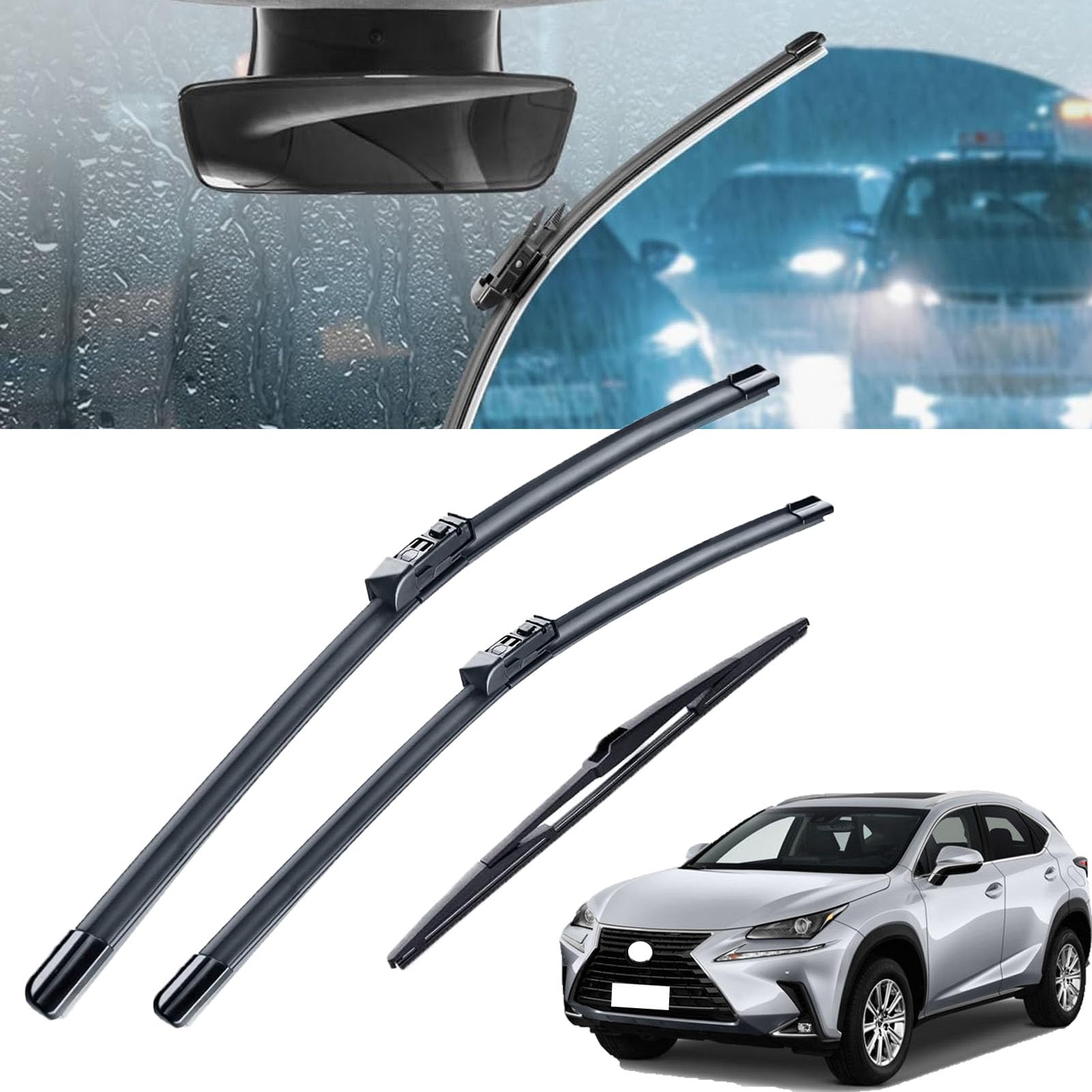 Spazzole Tergicristallo per Modelli Lexus Nx200t (2015-2017) Nx300 (2018-2021) Nx300h (2015-2021) Modelli 26+16+12 Pollici Spazzole Tergicristallo Anteriori Posteriori Accessori di Ricambio