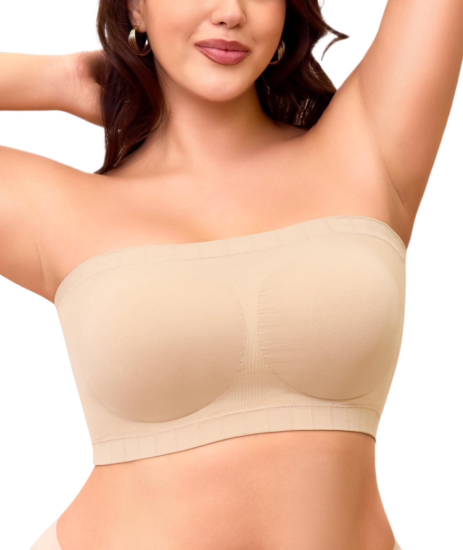 Finduself Strapless Bra for Women No Slip Silicone Grip Bandeau Bra with Fixed