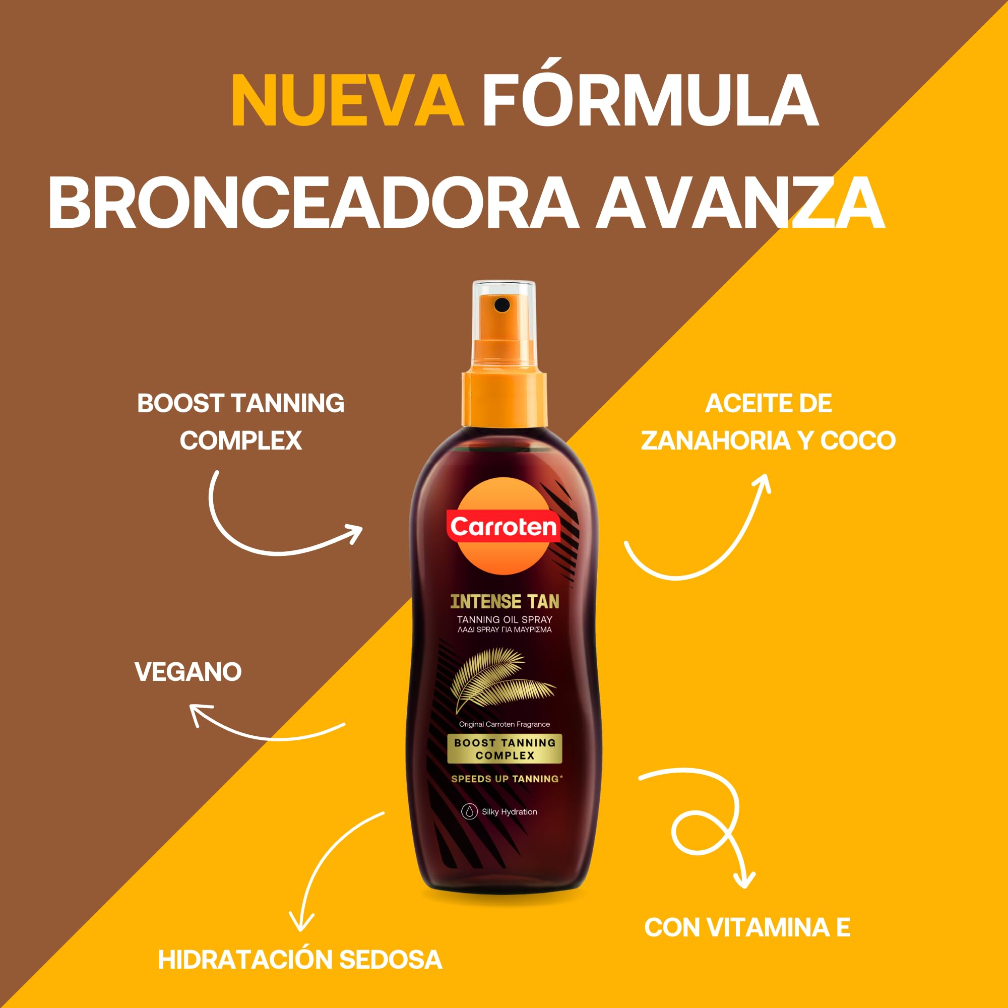 Carroten Aceite Bronceador Intensivo 150 ml Acelerador Bronceado Aceites Zanahoria Coco Potenciador Bronceado Rápido Intenso Vitaminas A E sin SPF