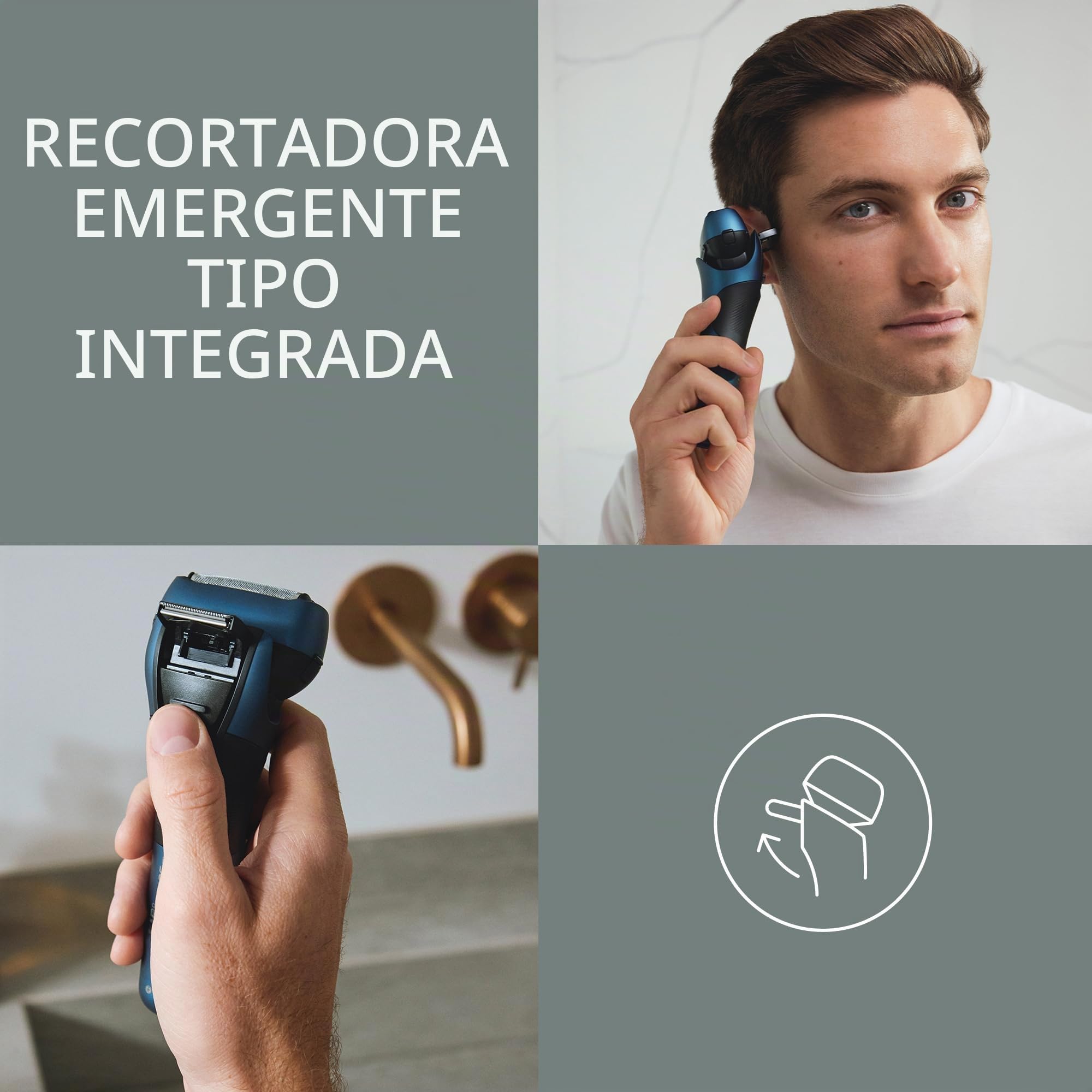 Panasonic Series 700 ES-ALT4B Afeitadora Eléctrica 3 Hojas para Uso en Seco y Húmedo para Hombres, Inalámbrica Impermeable, Sensor Receptivo, Cabezal Flexible, Trimmer, Agarre Ergonómico, Azul