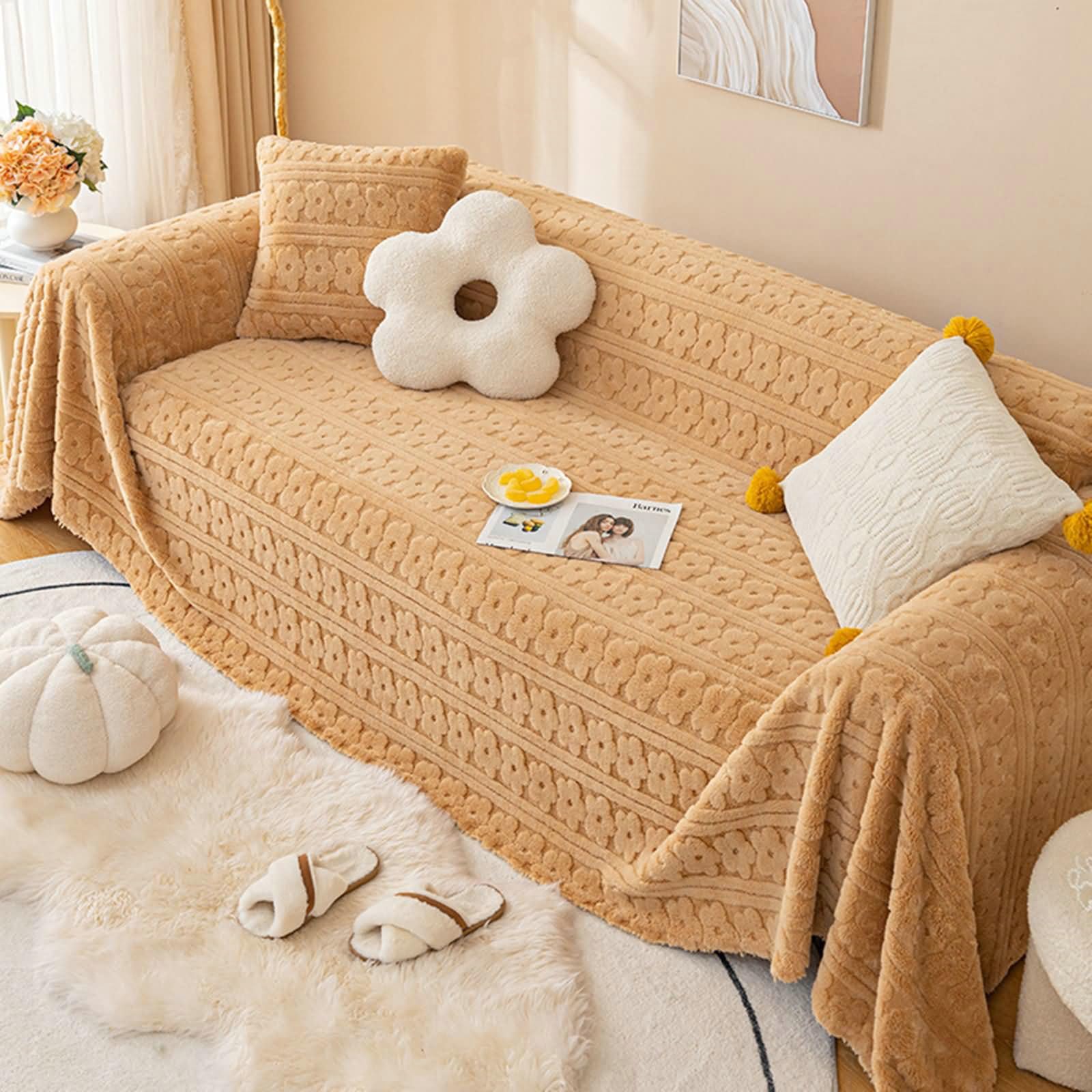 Copridivano Universale Telo Copridivano Khaki Fodere Copridivano 2 Posti Peluche Tinta Unita con Fantasia A Fiori Copridivano A Sacco