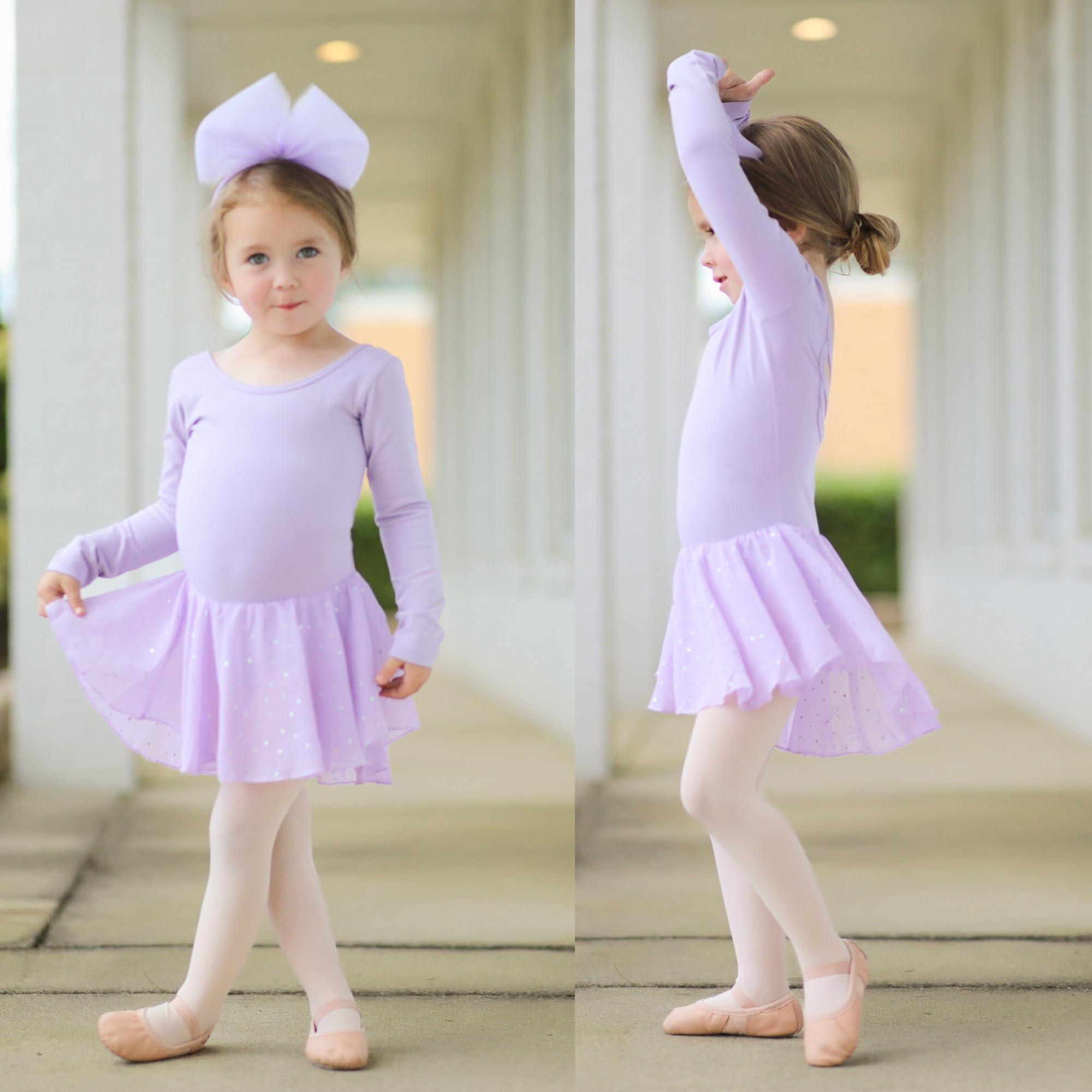 Arshiner Vêtements de Ballet Filles 2-10 Ans Robe de Ballet à Manches Longues Robe de Danse de Ballet pour Enfants Dos Nu Costume de Ballet en Coton Corps de Danse avec Jupe de Ballet Tutu