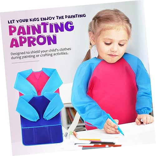 Miniatura 3 de 2Pcs Artist Apron Long Sleeve Painting Smock with Pocket for Ages Reusable Bib for Creative Mess Art Activities