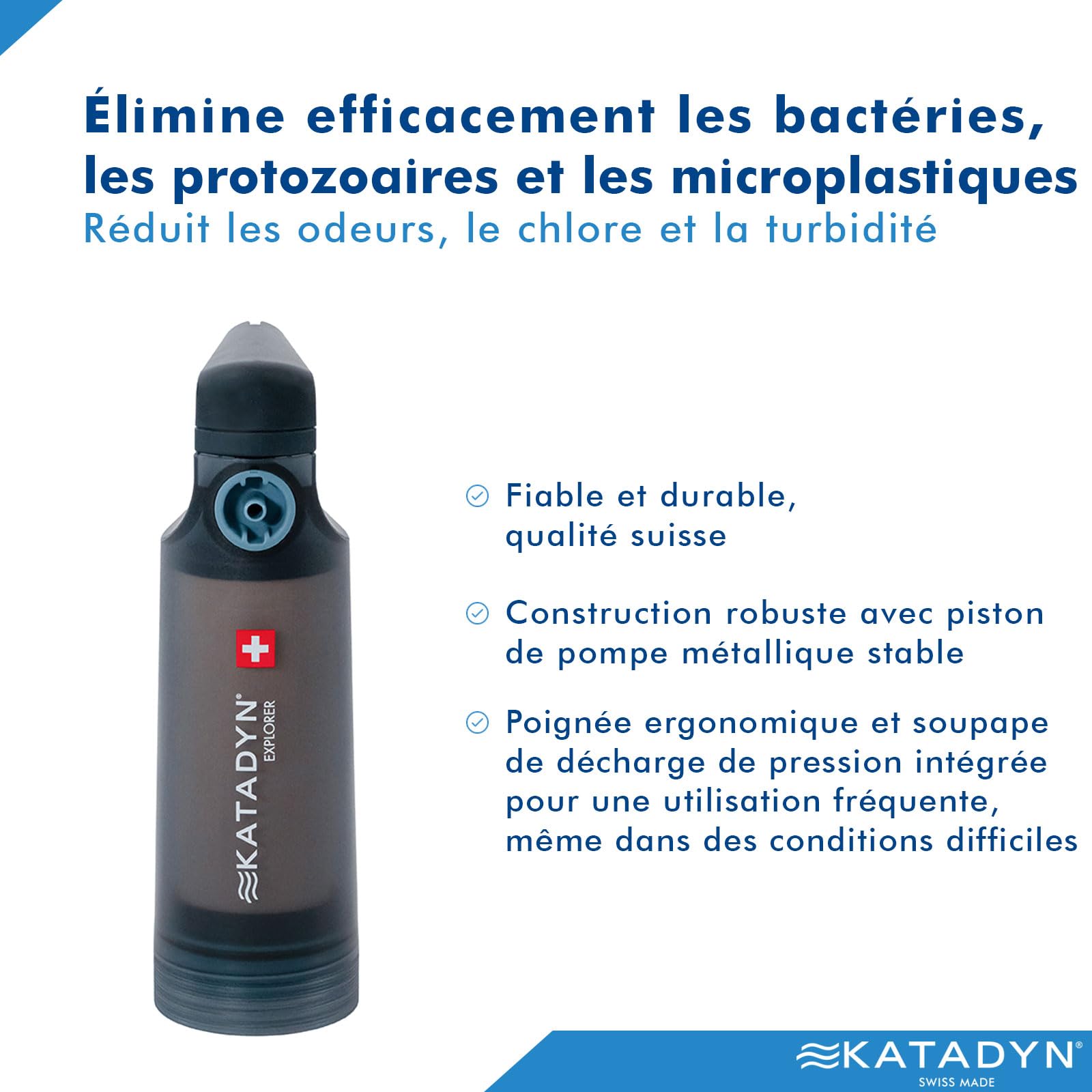 Filtre à eau Katadyn Explorer Outdoor à 2 étapes en fibres creuses | Camping, randonnée, expédition, voyage, survie en milieu naturel | Céramique + charbon actif | Jusqu'à 20 000 litres