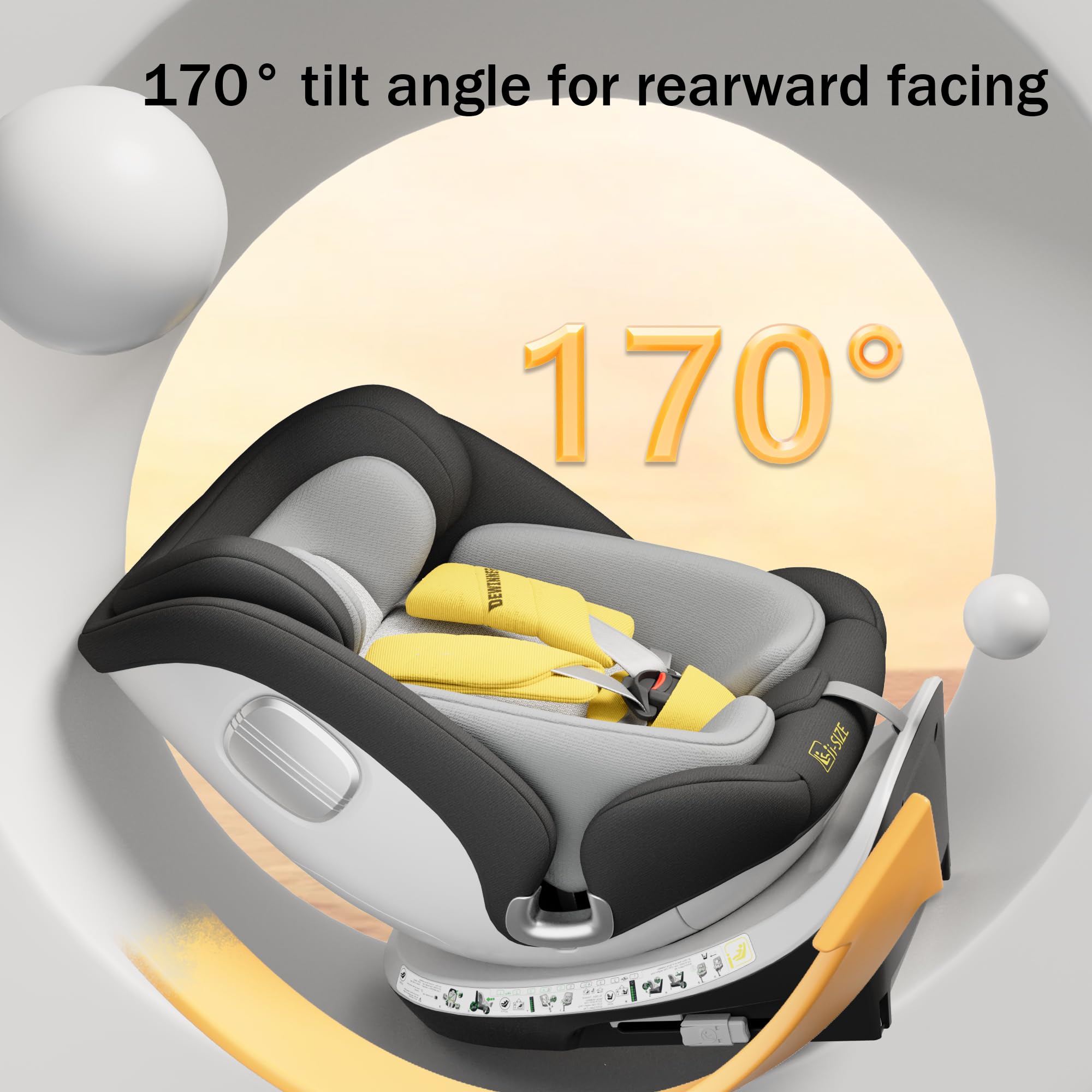 DEWINNER Seggiolini Auto da 0 a 36kg ISOFIX - Seggiolino Auto Girevole a 360°,I-Size Gruppo0+1/2/3,Cntura a 5 punti,RWF,FWF,Poggiatesta regolabile,Tettuccio Anti-UV + Gamba di Supporto,ECE R129 (Nero)