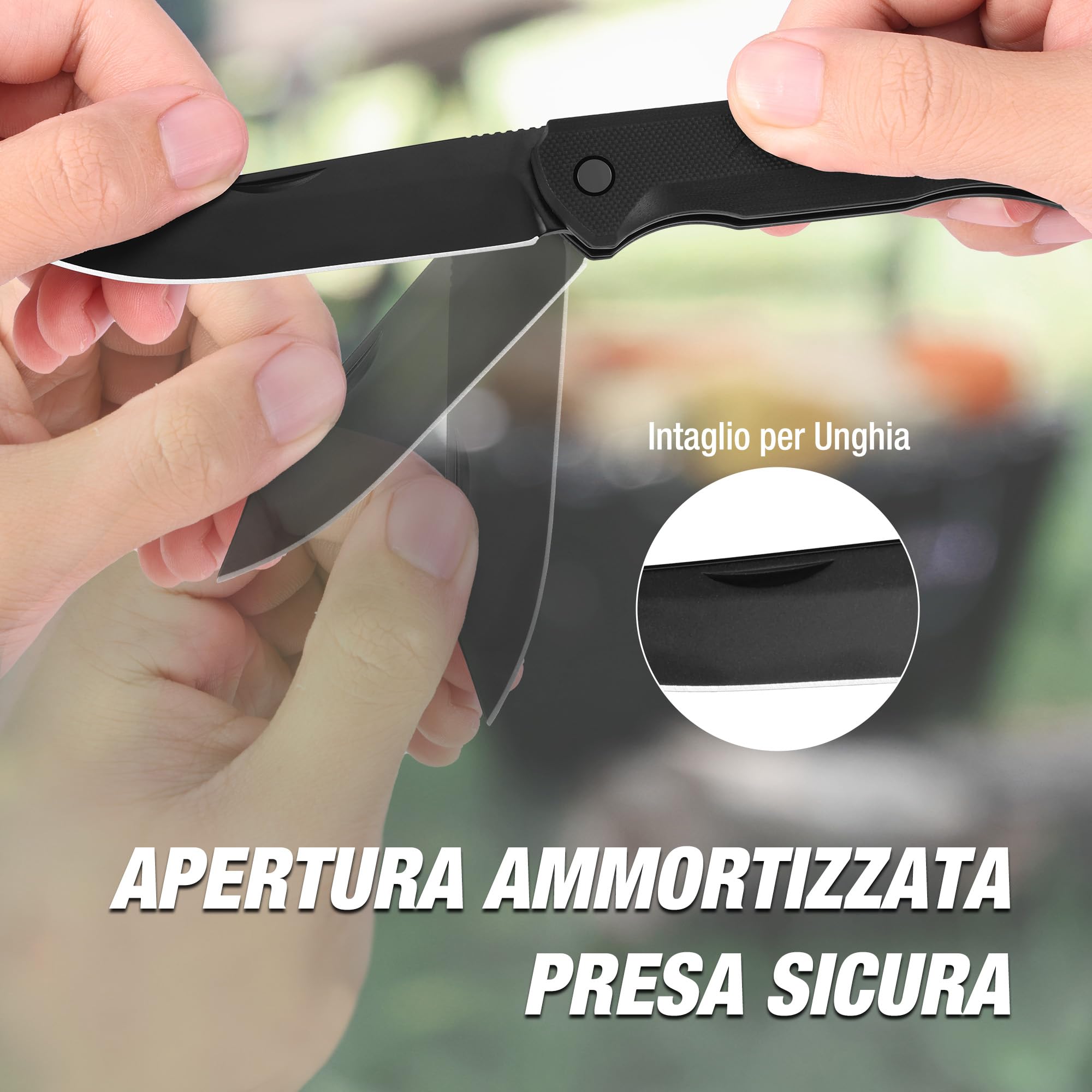 FLISSA Coltello Tascabile con Manico in G10, Lama in Acciaio 14C28N, Lavorazione CNC, Clip da Cintura, Compatto e Portatile per Campeggio, Attività Outdoor e Uso Quotidiano
