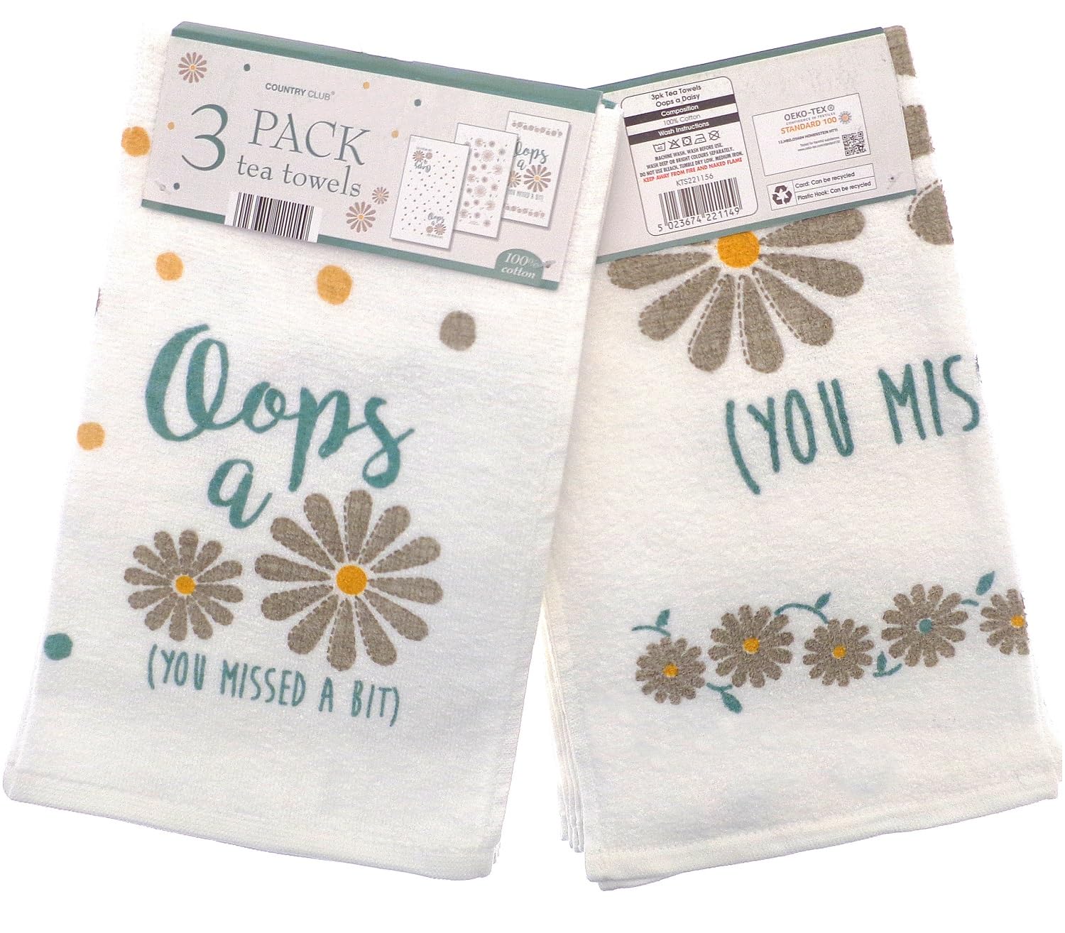 Country Club 3 Pack Tea Towels Oops A Daisy