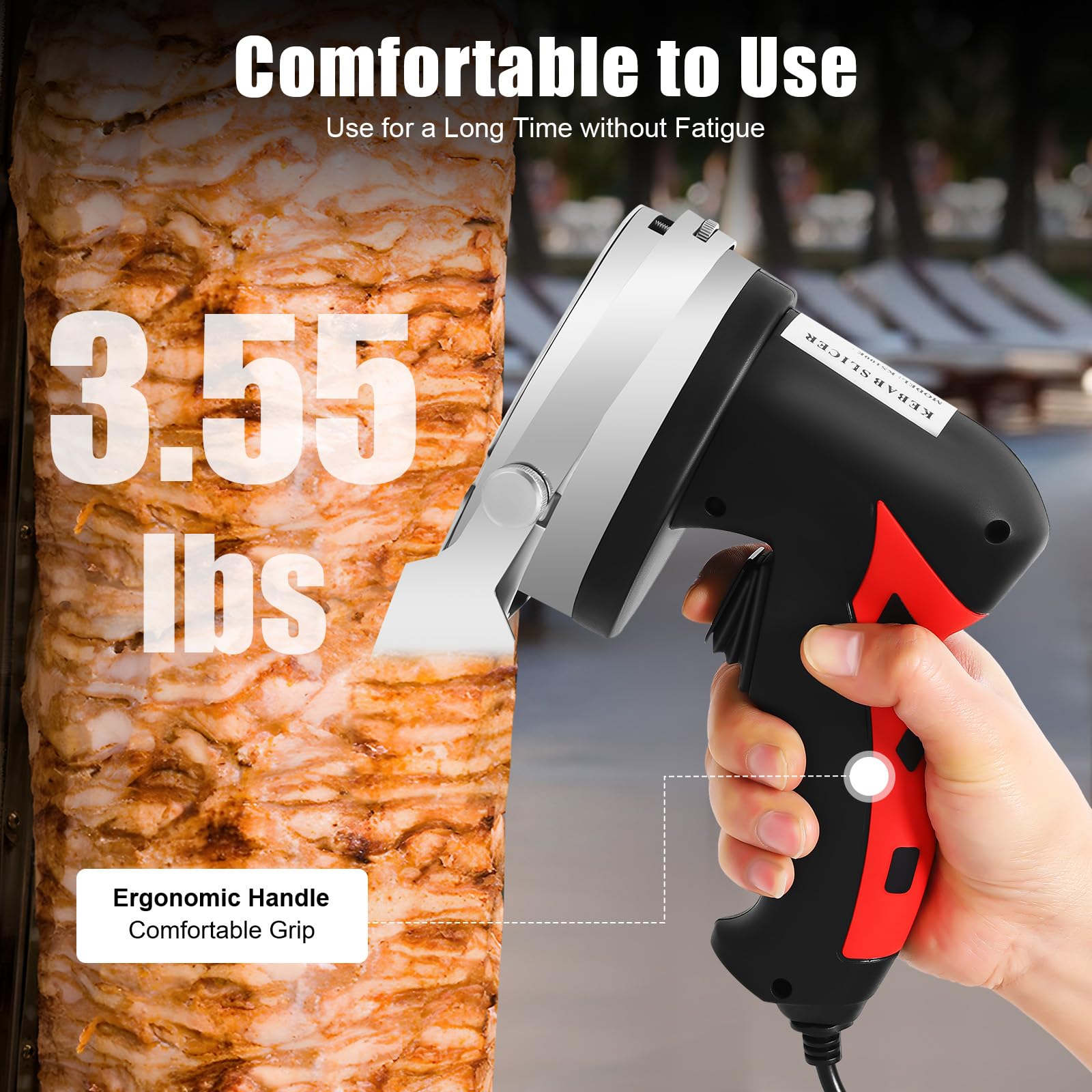 Coupe-kebab électrique, avec moteur en cuivre de 80 W, épaisseur de coupe réglable de 1 à 8 mm, lames en acier inoxydable rouge/noir pour restaurants et snacks Shawarma