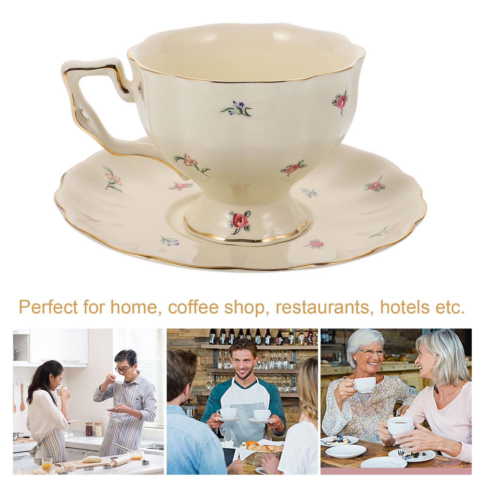 Toyvian Vintage Keramik Kaffeetassen Set mit Blumenmuster Ergonomischer Griff Rutschfeste Untertasse Klassisches Tee Kaffeeservice Geeignet für Gemütliche Nachmittage und Geschenke