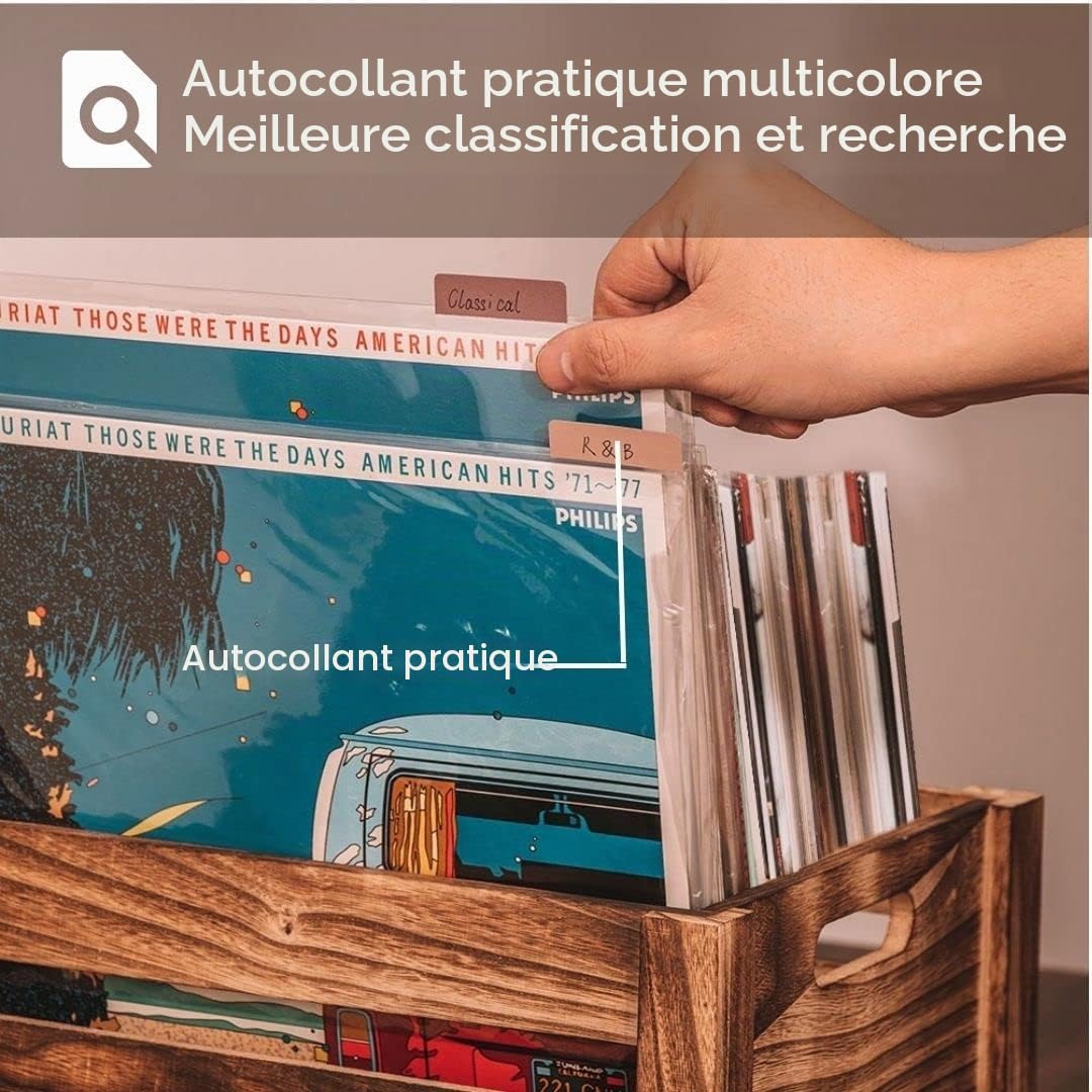 HanCheng 50x12 Pochette Vinyle 33 Tours|Extra Epaisses 140 Microns|avec Notes Autocollantes| Polypropylène Plastique Pochette Transparente|pour LPS Gatefold Simple et Double