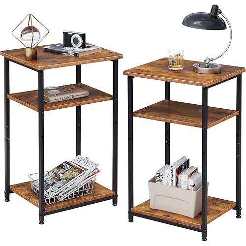WLIVE End Tables Living Room Set of 2, Rustic Brown Side Tables for Bedroom, Home Office, Tall Side Table for Couch, Sofa, Bed,Rustic Brown