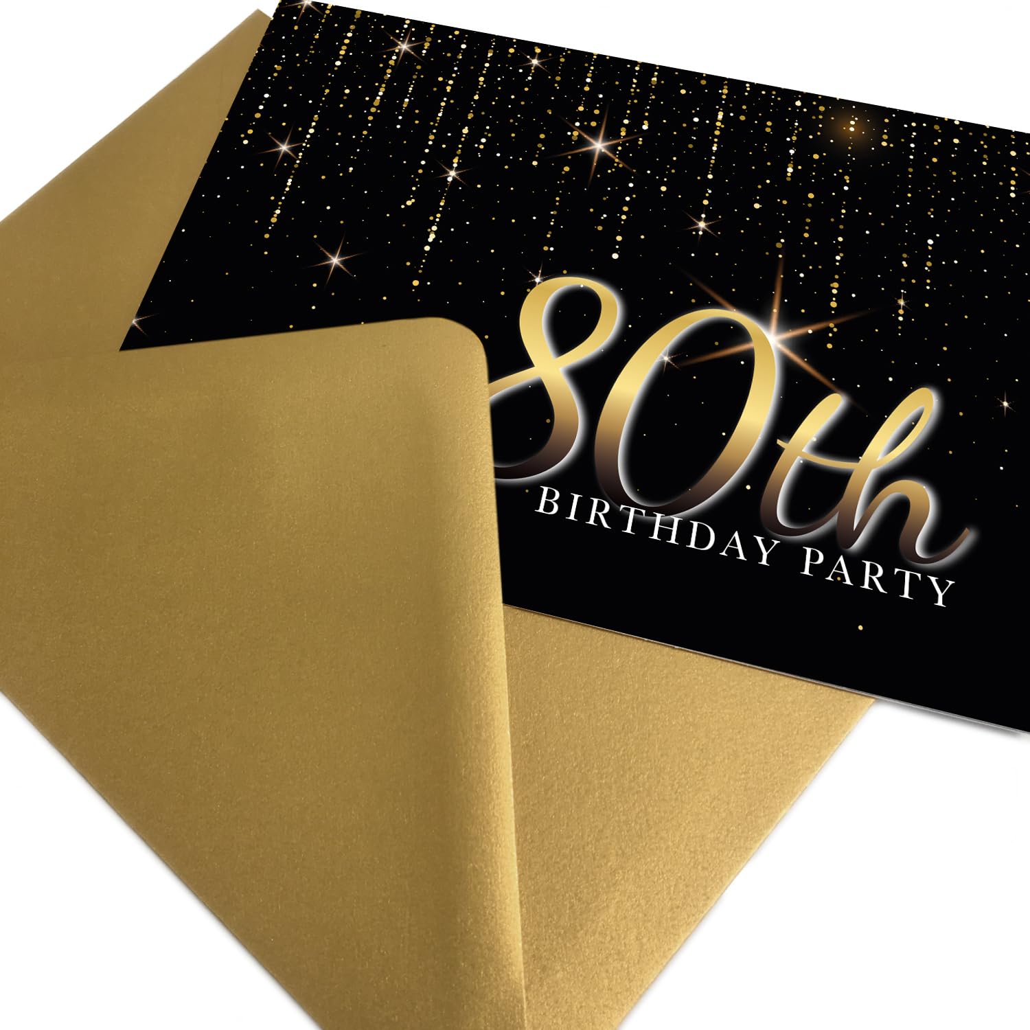 80th Birthday Party Invitations with Gold Envelopes, Black and Gold Party Invite Cards for Women or Men (50pk) (50 Pack)