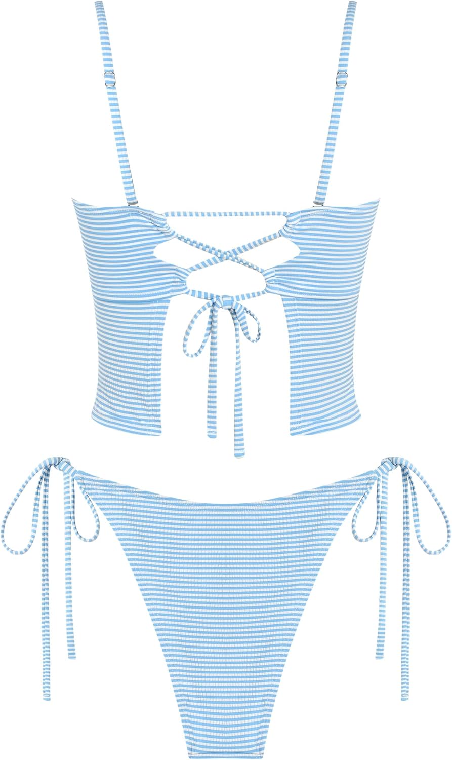 ZAFUL Women's Tankini Swimsuits Ruffles High Cut Swimwear Striped Tie Back Knot Two Piece Cheeky Bathing Suit - Image 4