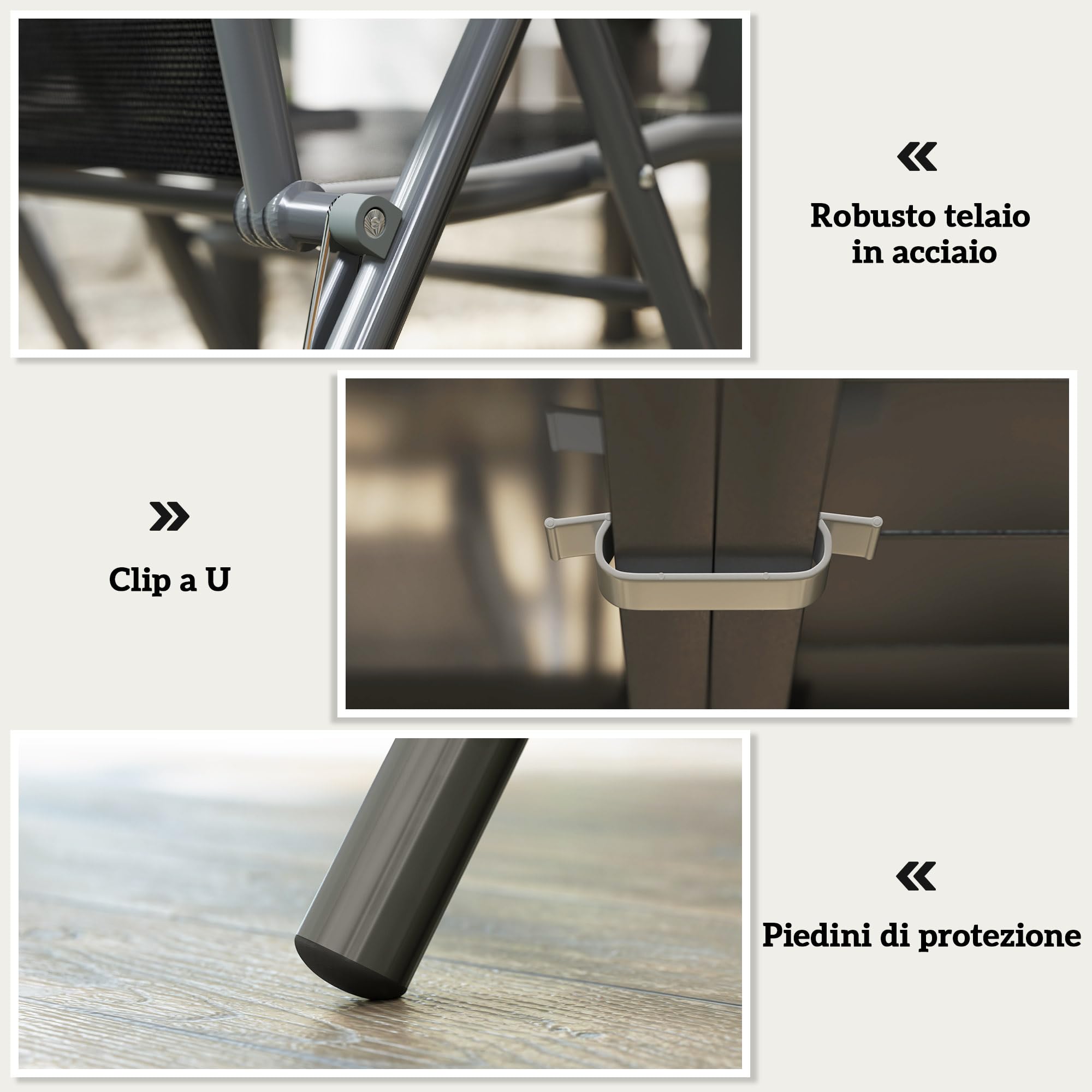 Outsunny Set Tavolo da Giardino con Sedie da 7 Pezzi 90/180cm Grigio e Nero | Set da Pranzo, Tavolo Allungabile, 6 Sedie da Esterno Pieghevoli con Braccioli, Mobili, Acciaio e Textilene