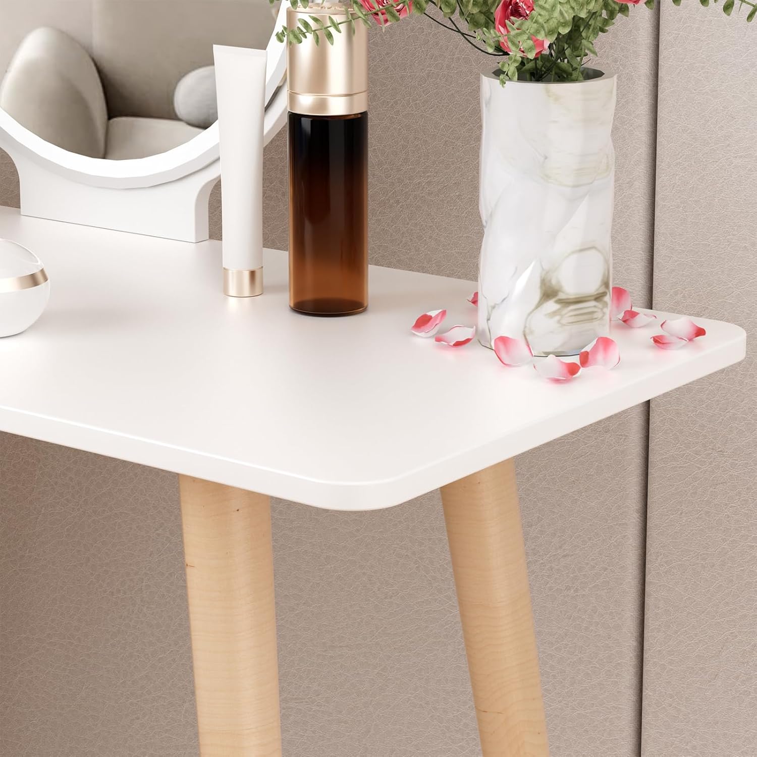Small Makeup Vanity Table, Makeup Vanity Desk with Mirror and Lights, Small Space Vanity Mirror with Lights Desk, Girls Vanity Dressing Table, 40 Inch Spacious Desktop White