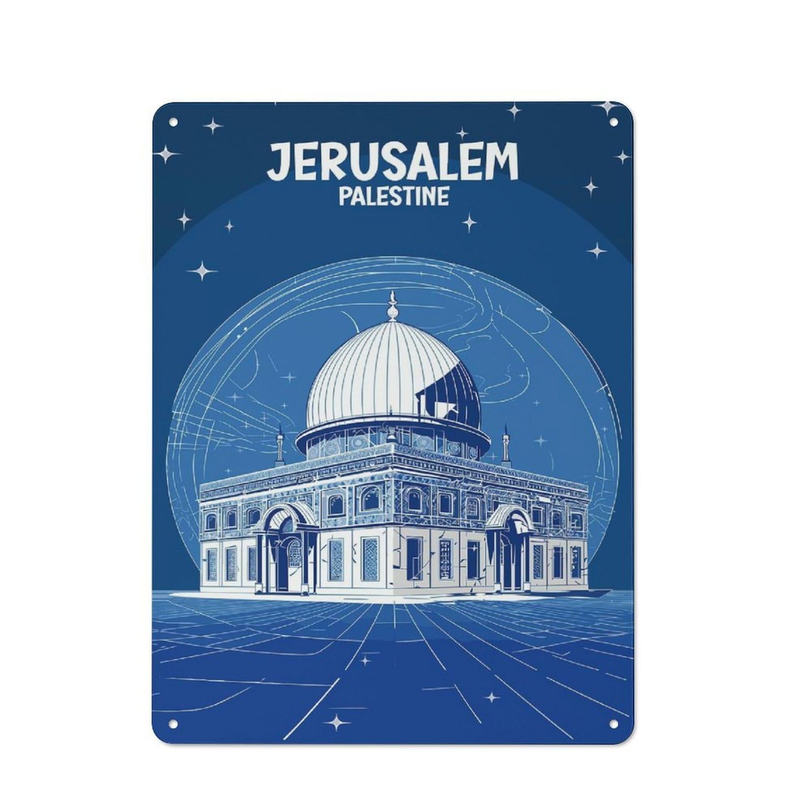 Junmoney Style-3 Rustic Metal Sign With Jerusalem Palestine Design Design 40X30cm, Country Vintage Cottage Wall Art For Kitchen, Cottage, Porch Or Garden Room