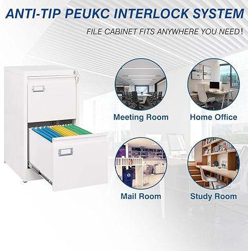 Vista 48 de Archivador de 3 cajones, archivador vertical de 16.3 pulgadas de profundidad con cerradura, archivador de metal para oficina en casa, 3 cajones