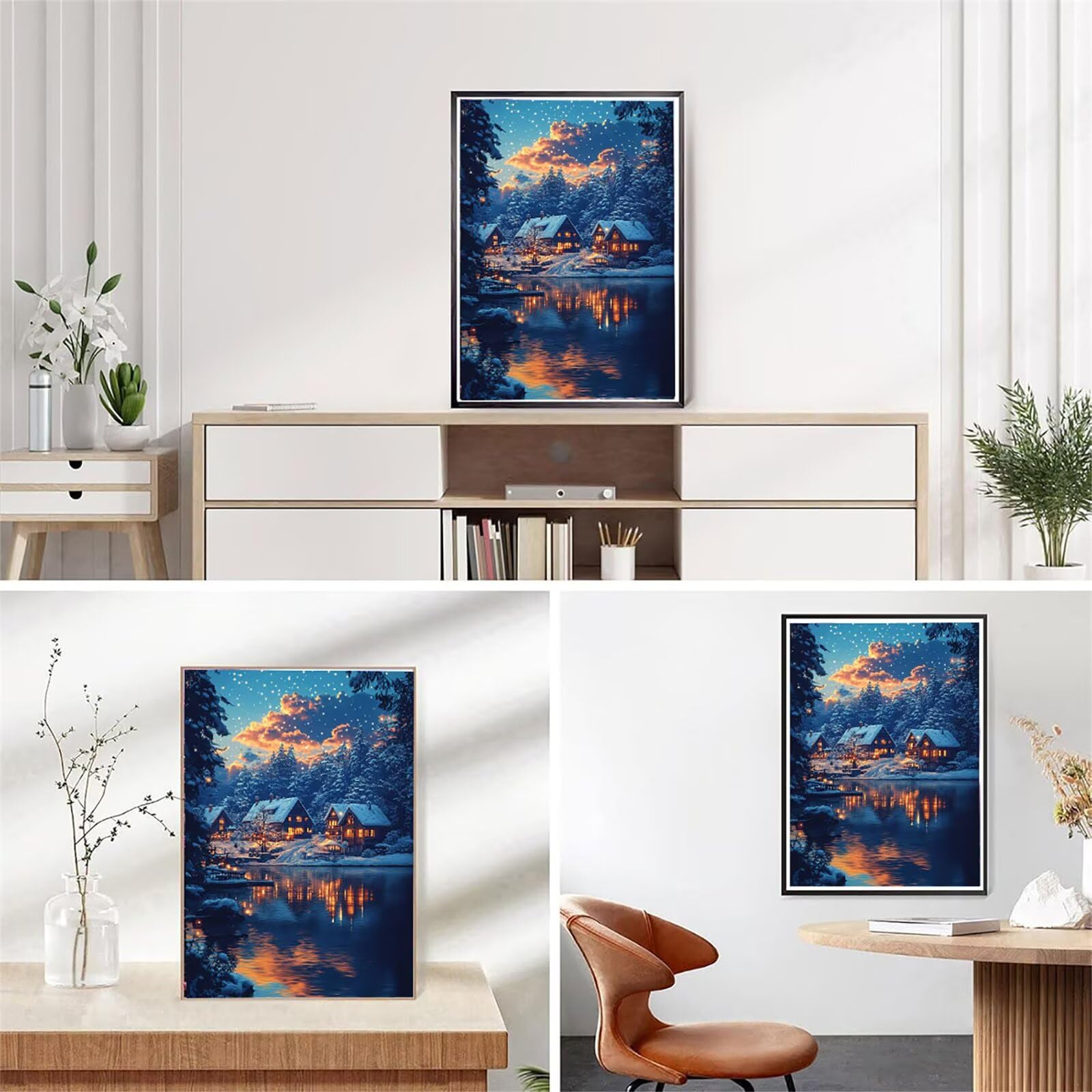Malarstwo diamentowe 5D, obraz do malowania diamentami na zimę, krajobraz, 90 x 120 cm, okrągły obraz dla dorosłych początkujących, z akcesoriami, do samodzielnego wykonania mozaiki, zestaw do
