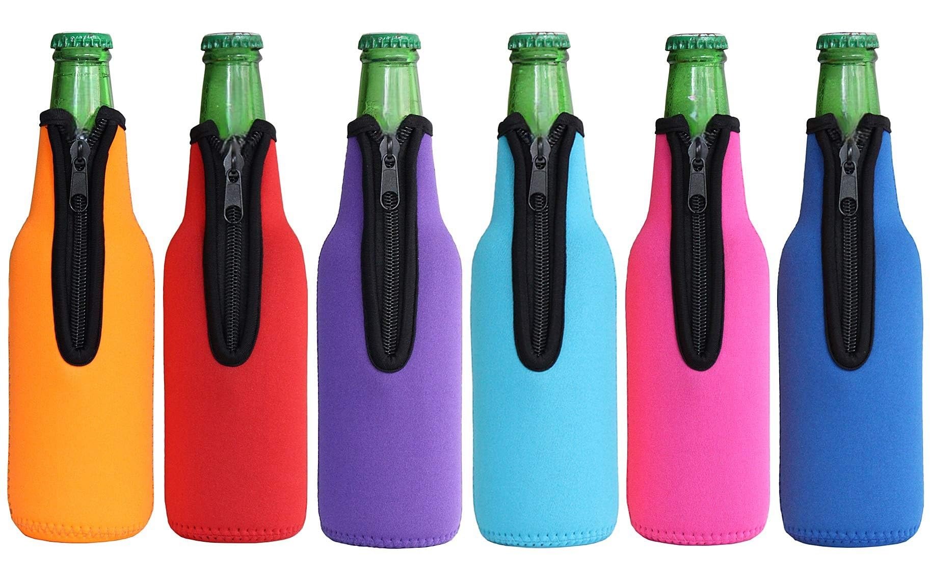 THE WHITE SHOPBeer Bottle Insulator Sleeve Different Color. Zip-up Bottle Jackets. Keeps Beer Cold and Hands Warm. Classic Extra Thick Neoprene with Stitched Fabric Edges, Enclosed Bottom