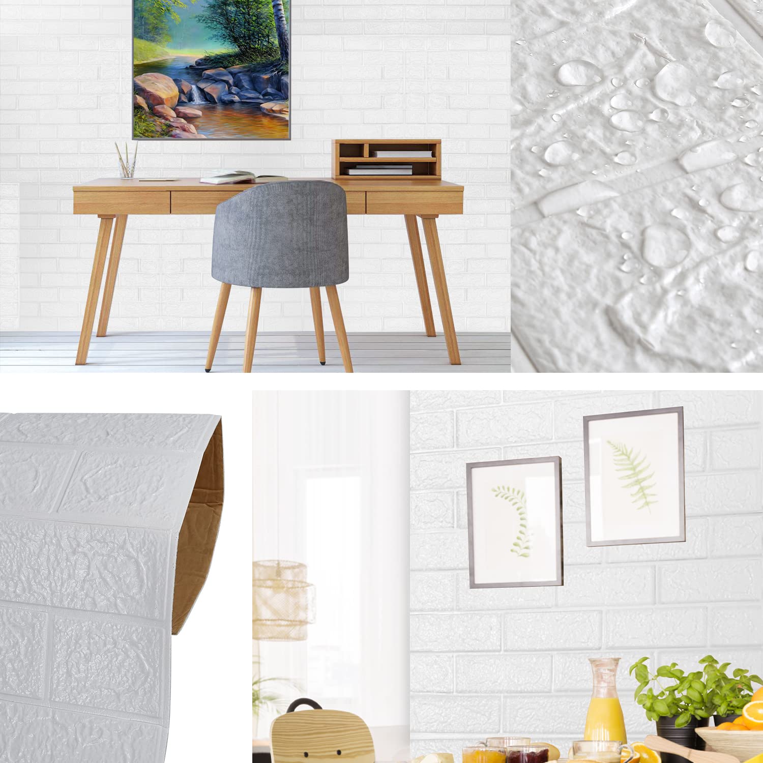 30 pezzi 3D pannelli murali 77x70cm autoadesivi per retro cucina, carta da parati mattone effetto pietra 5 mm, adesivi murali impermeabili, decorativi, per cucina, soggiorno, bianco