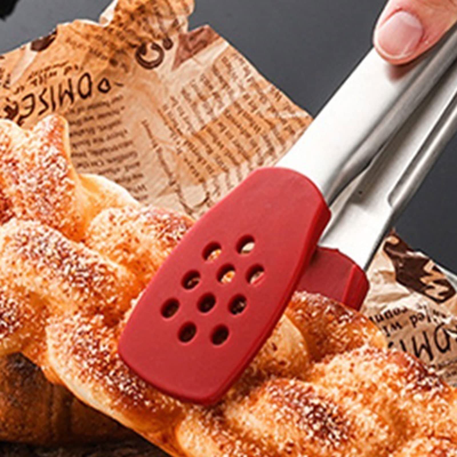 Mini Pinzas Antideslizantes de Silicona for Alimentos, Pinzas de Cocina de Acero Inoxidable, Resistentes al Calor, for Pan, Ensalada, Pinzas for Servir con Bloqueo de Juntas, Herramientas de
