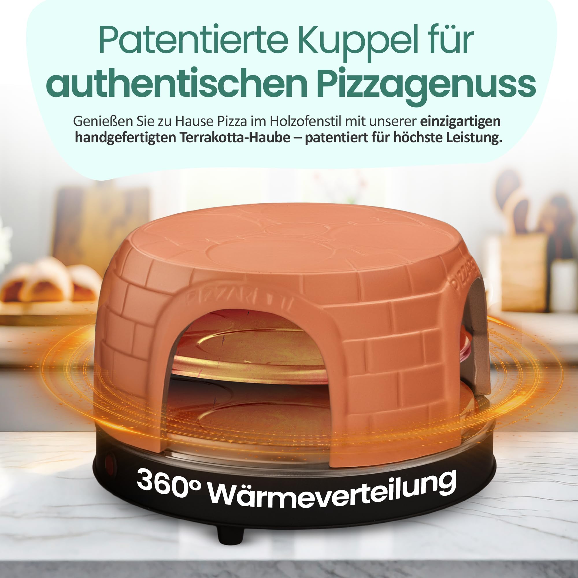 Emerio PIZZARETTE PO-116124.1 - Forno per pizza in terracotta fatta a mano, design brevettato, per mini pizza