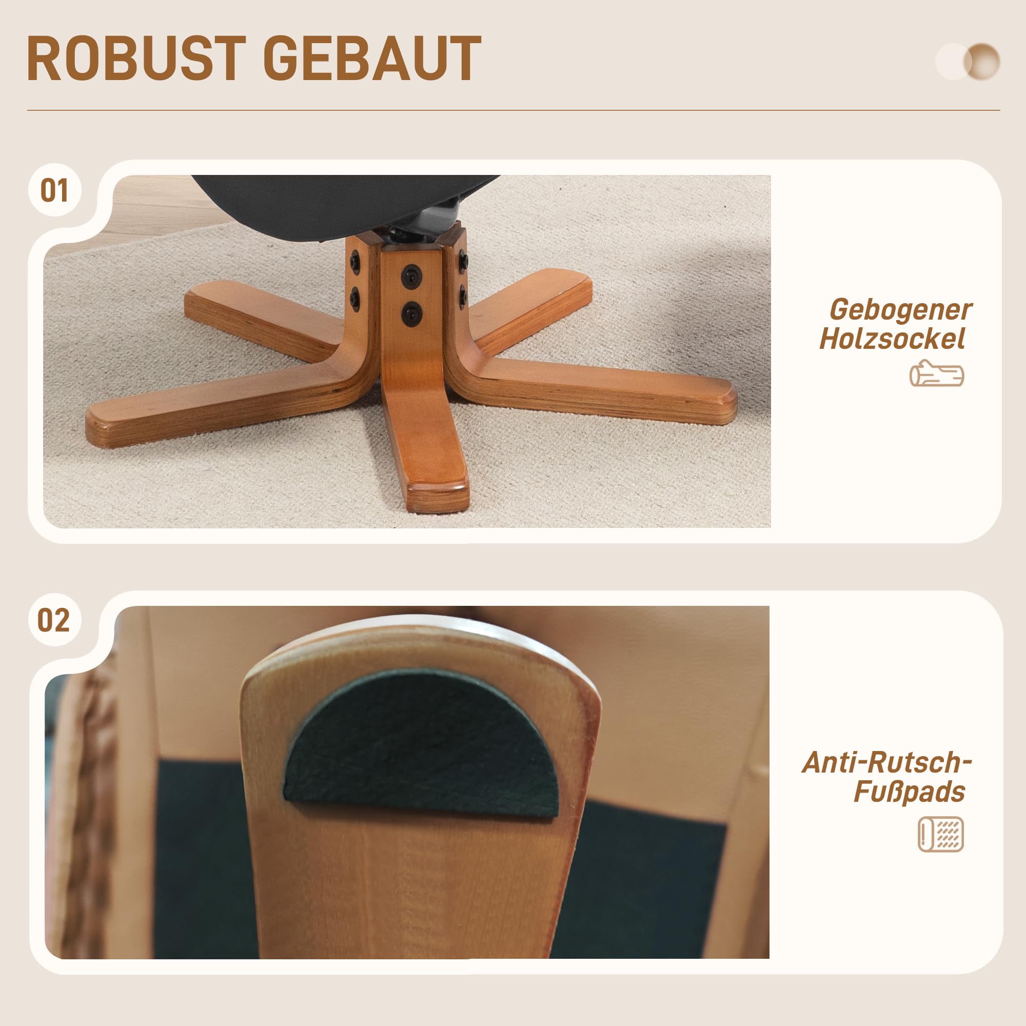 HOMCOM Relaxsessel mit Hocker, Liegefunktion, Kunstleder, Schwarz