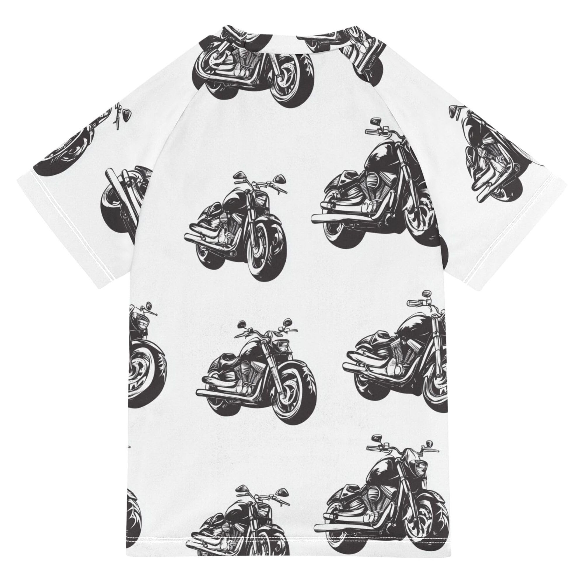 Motorcycles White Boy Bathing Suit Short Sleeves Rash Guard Swimsuit Swimwears Baseball Shirts for Little Boy 4T