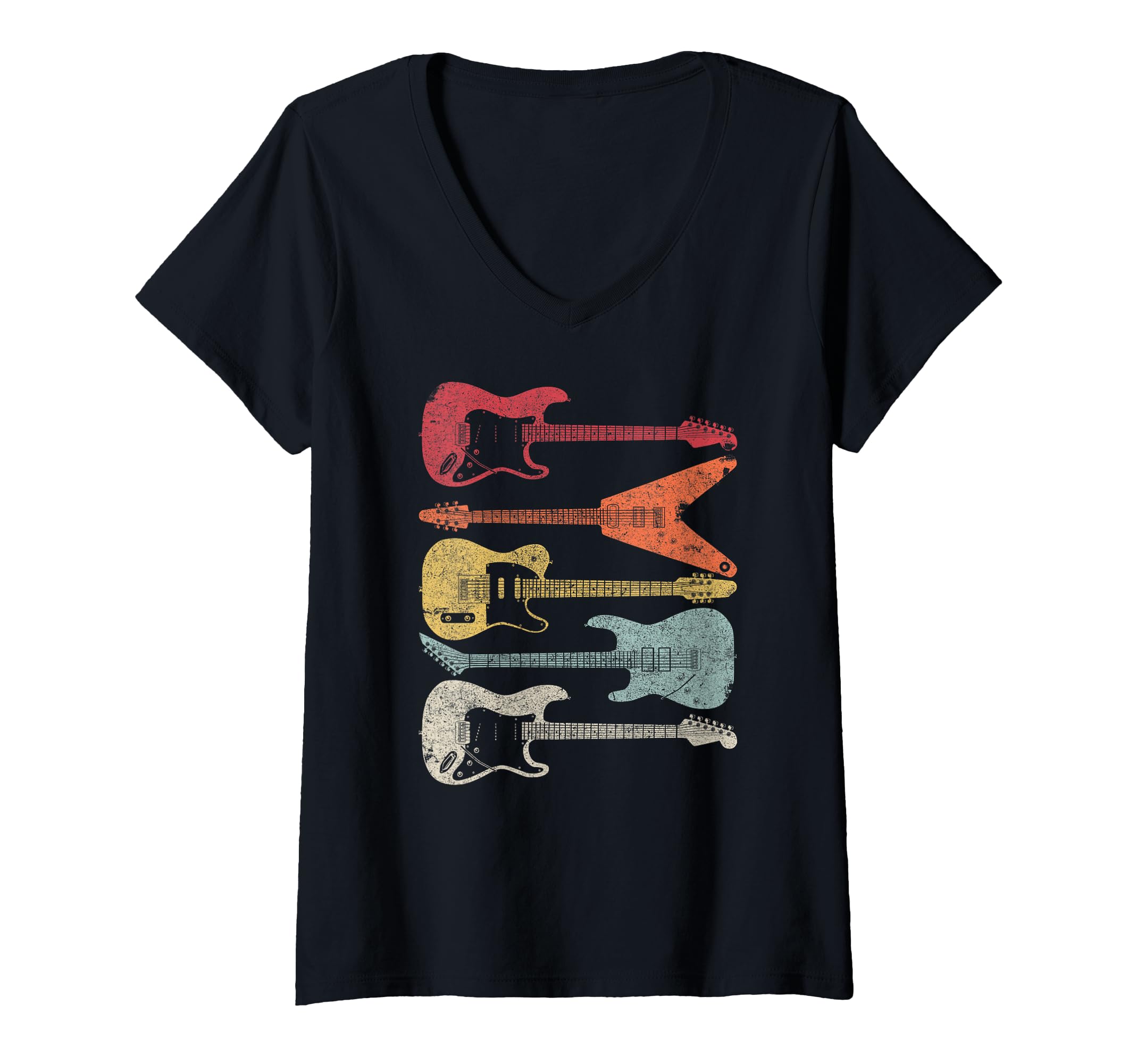Womens Guitar Shirt. Retro Style Gift For Guitarist V-Neck T-Shirt