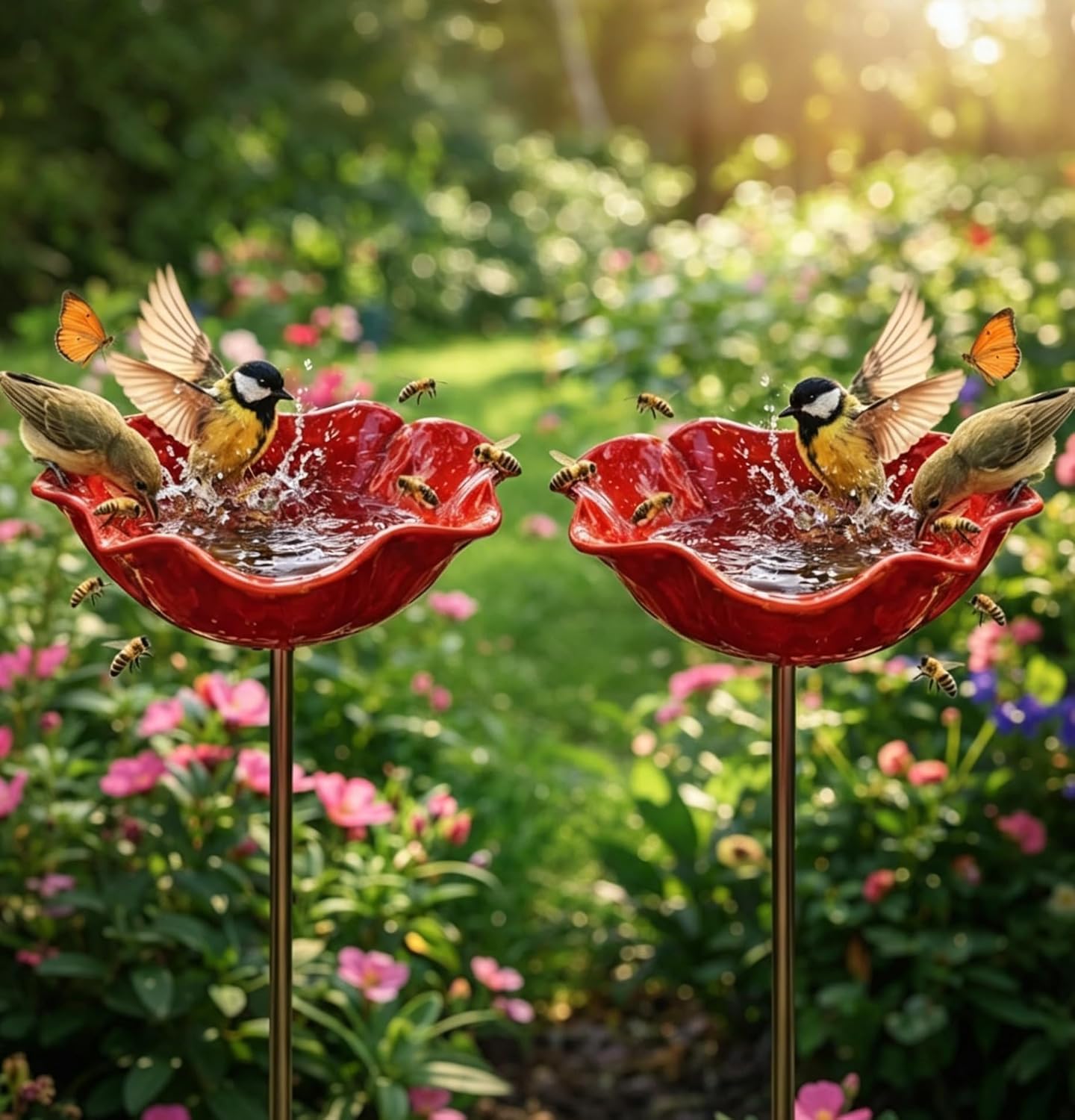 Handmade Metal Flower Garden Stakes with Bird Bath & Bee Water Bowl, 2026 New Handmade Decorative Outdoor Yard Art, Butterfly & Pollinator Watering Station, Weather-Resistant Garden Decor Gift (1pcs) — view 7