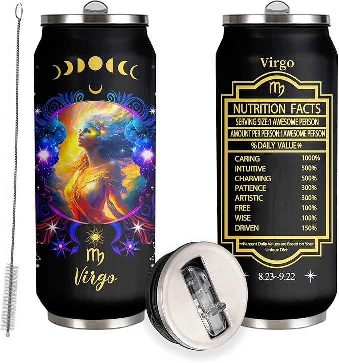 Virgo Constellation Tumbler - Zodiac Stainless Steel Cup for Men Women Astrology Fans - Birthday Gift With Straw Lid - 17 Oz Coffee Mug Car Cup