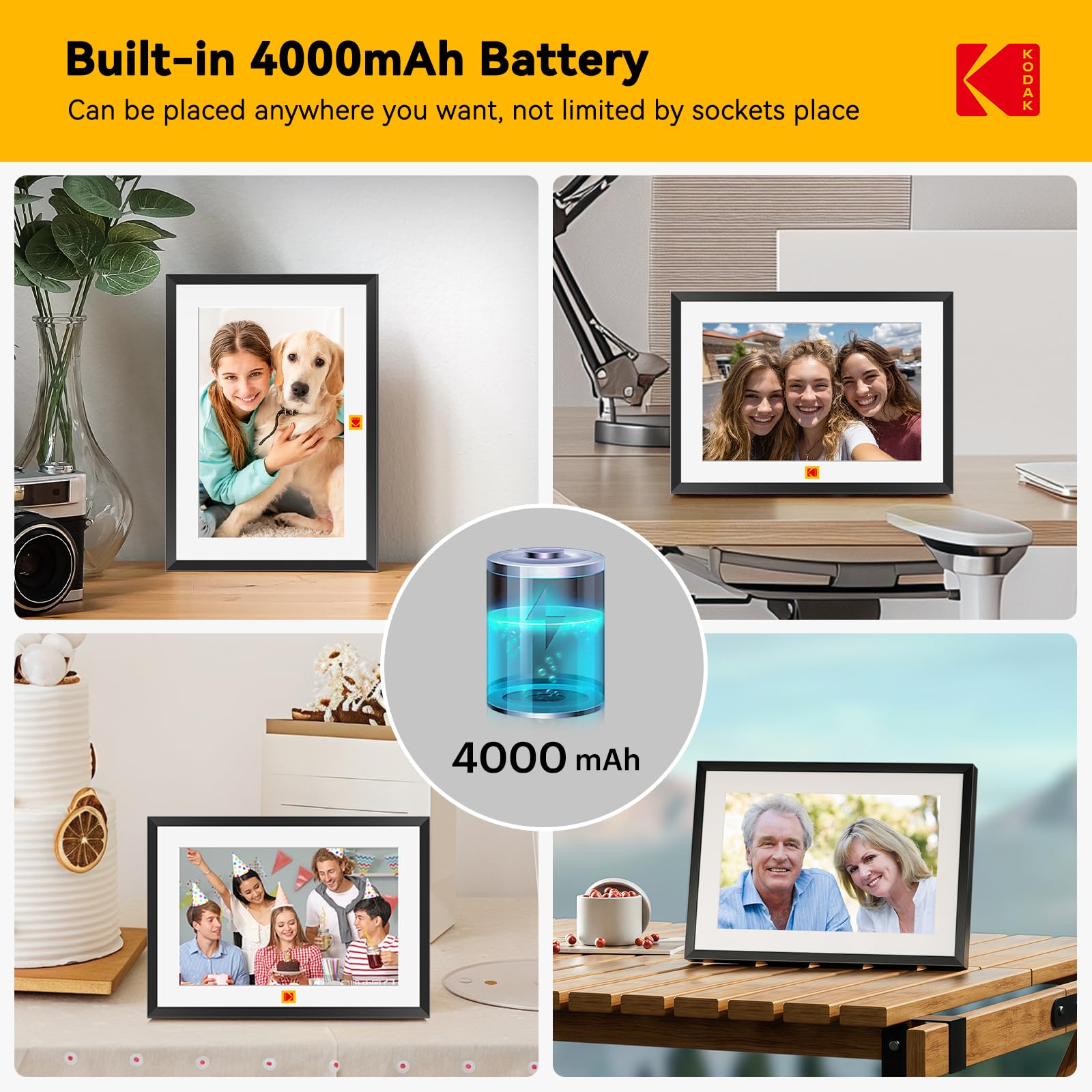 KODAK Cornice Digitale con Batteria 10 Pollici, WiFi Cornice Elettronica, Memoria 32GB, Display Foto/Video in Modalità Multimediale, 1280 x 800 con Batteria 4000 mAh