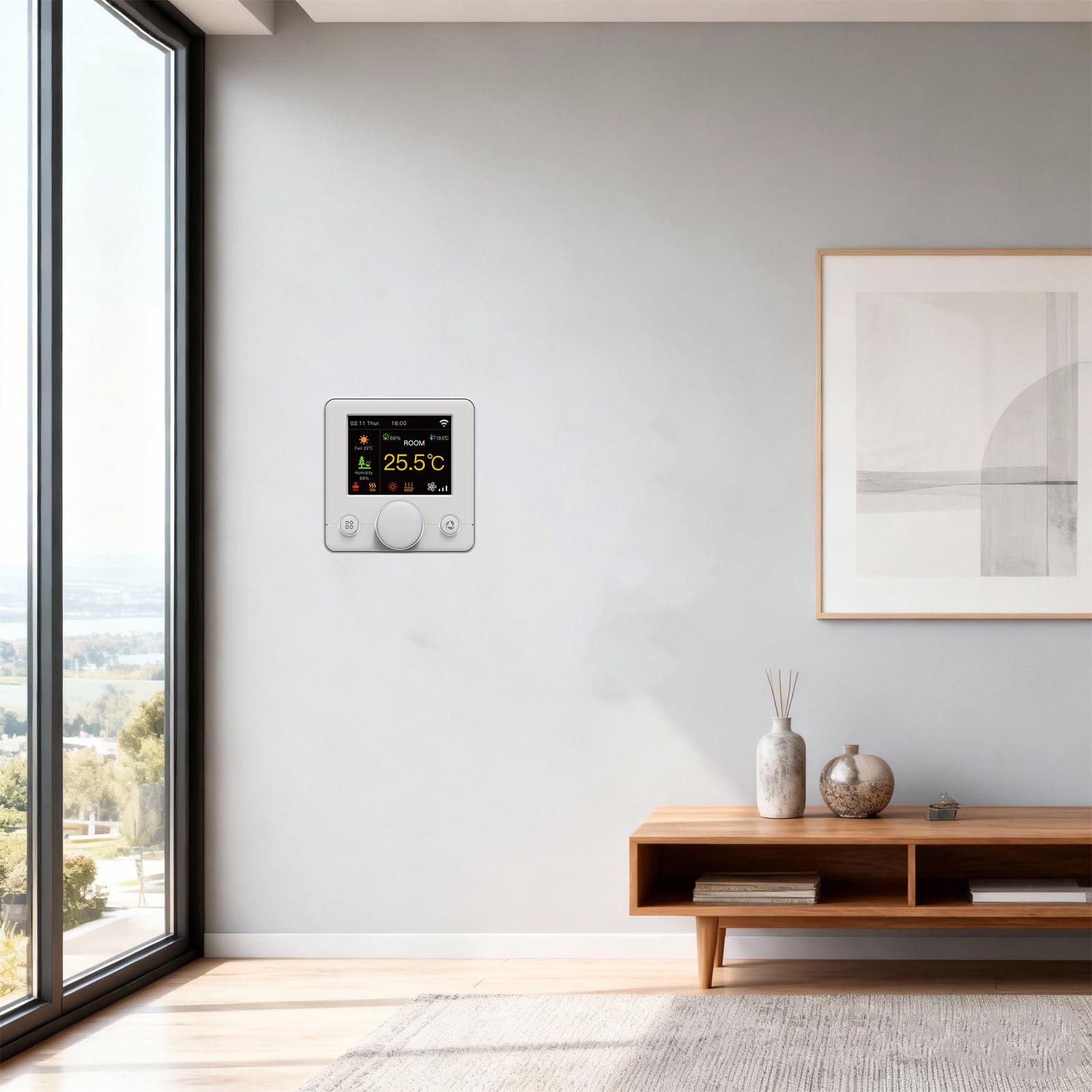 Smart WiFi Knob Termostato de Color Aire Acondicionado con 4 Tubos, Funciona con Alexa Google Home, 95~240V AC