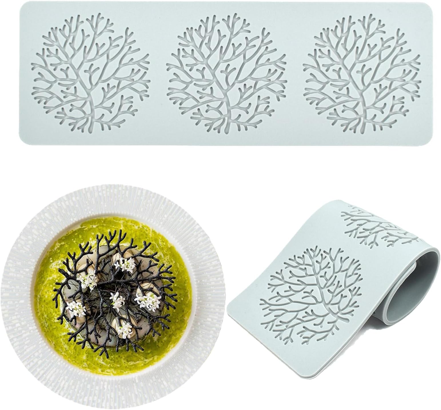 Tuile Molds Silicone (2 PCS) Lace Fondant Molds Set with Hollow 3D Beehive Candy Molds for Baking, Resin, Polymer Clay, Sugar Craft Dessert Cupcake Cake Decorating - Tree Branch, JG-FM-004