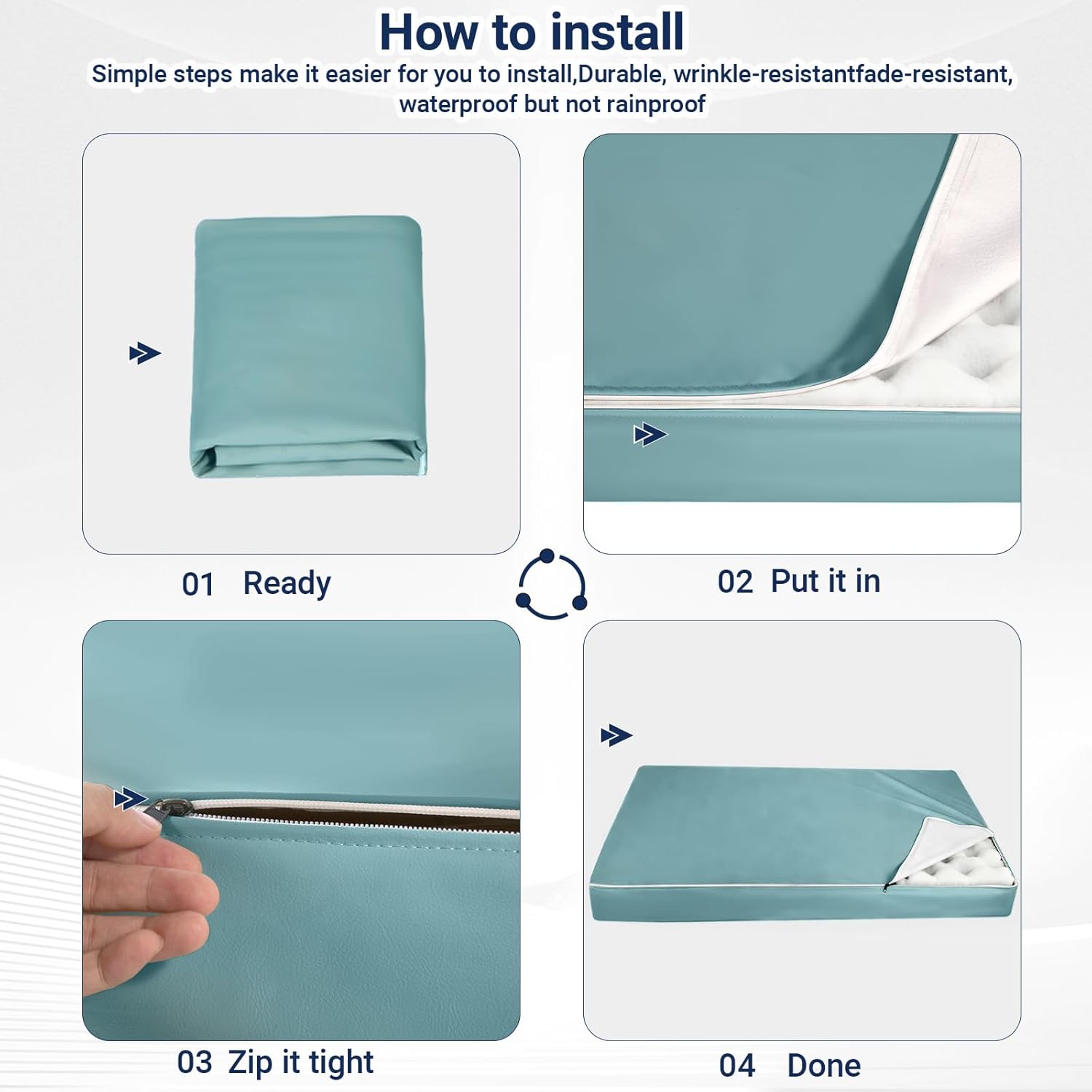 Outdoor Porch Swing Bed Mattress Cover, Twin Size Daybed Fitted Cover, Waterproof Polyester Fiber, Modern Style with Zipper, 75 x 39 x 6 Inches (Cyan-Blue)